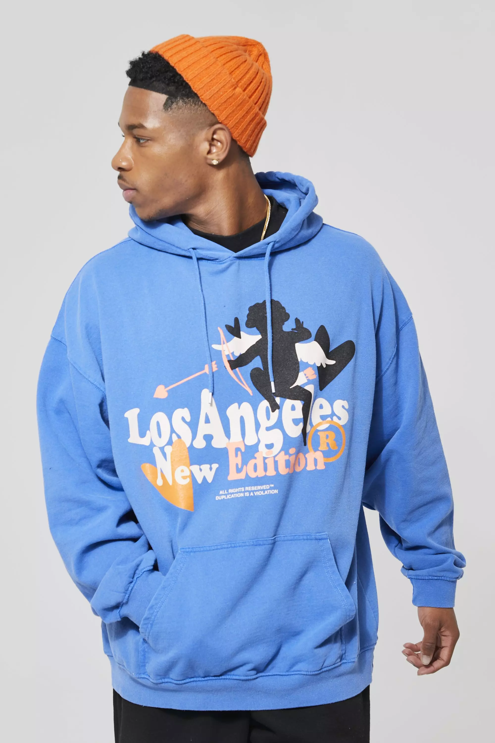 Los Angeles 91 Blue Letter Mens Cotton Hoodie Personality Hip Hop  Streetwear Original Design Tops Oversize Trend Man Pullovers