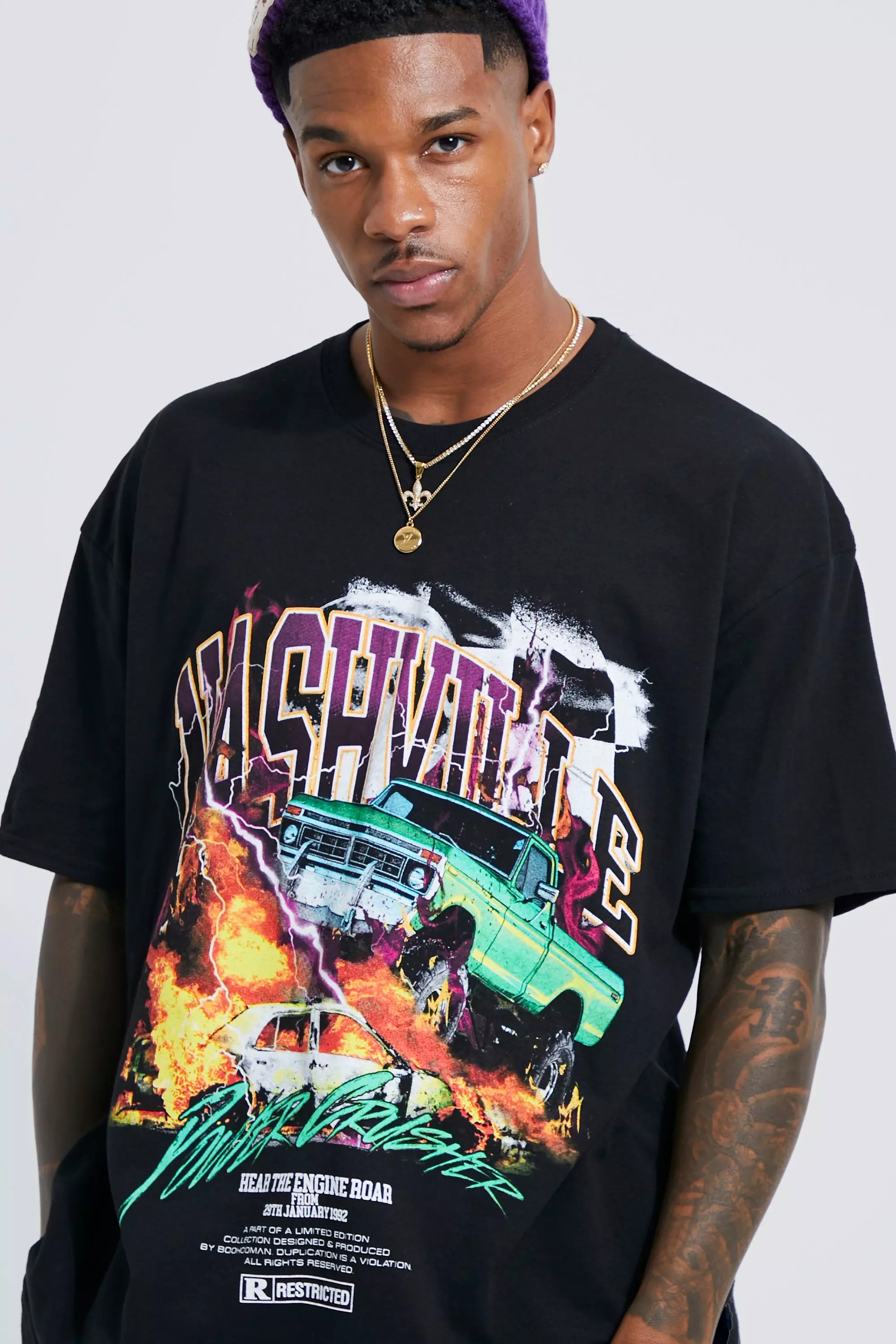 boohooMAN Men's Oversized Car Graphic T-Shirt