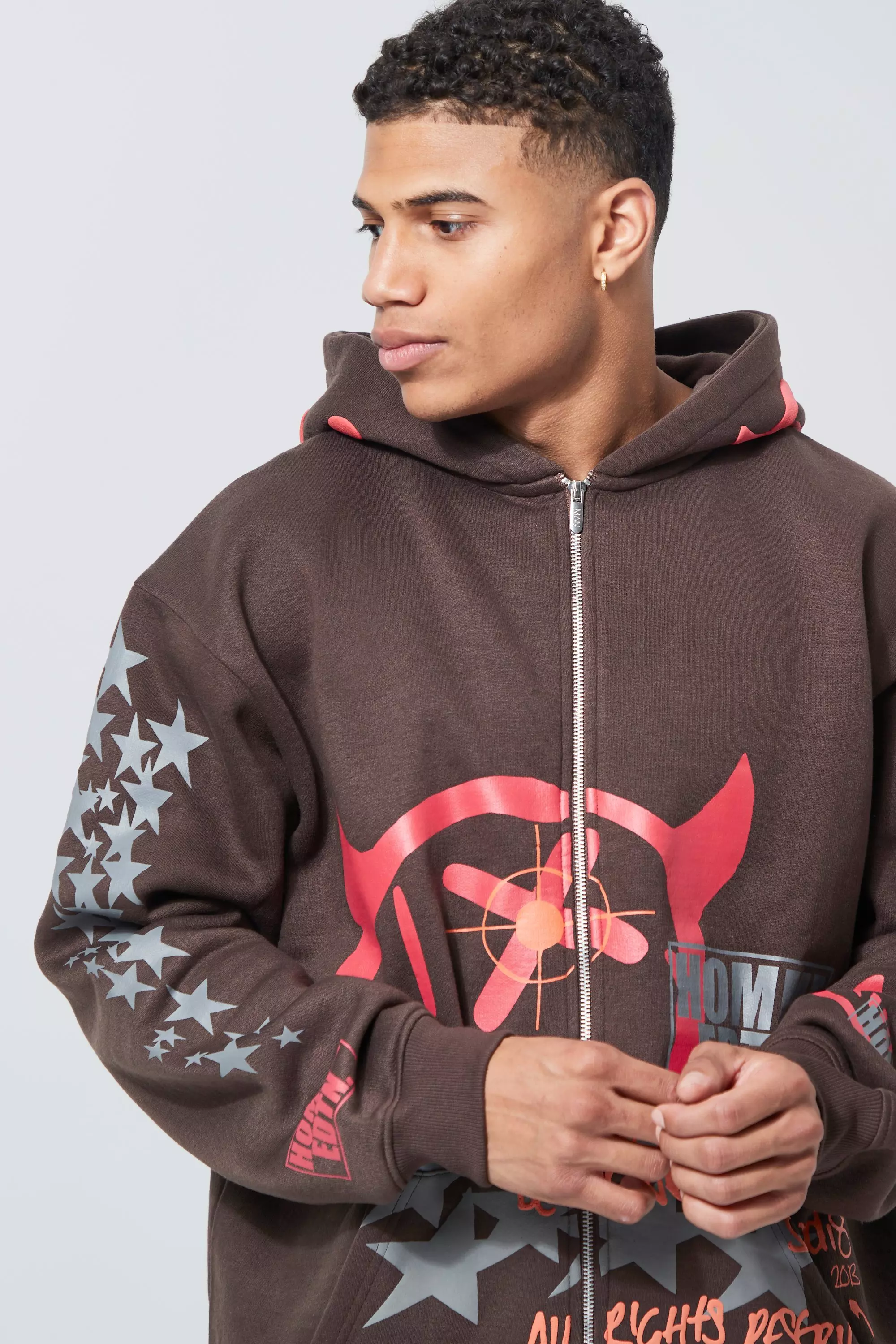 Boohooman all discount over print hoodie