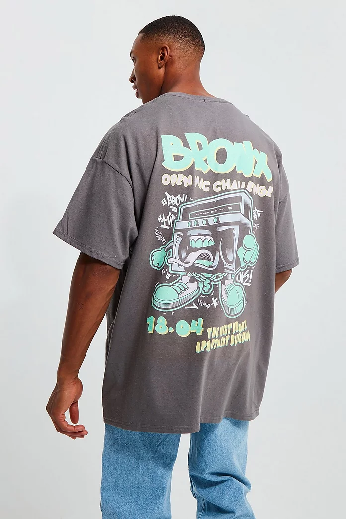 abort grinning Or Oversized Bronx Stereo Graphic T-shirt | boohooMAN USA