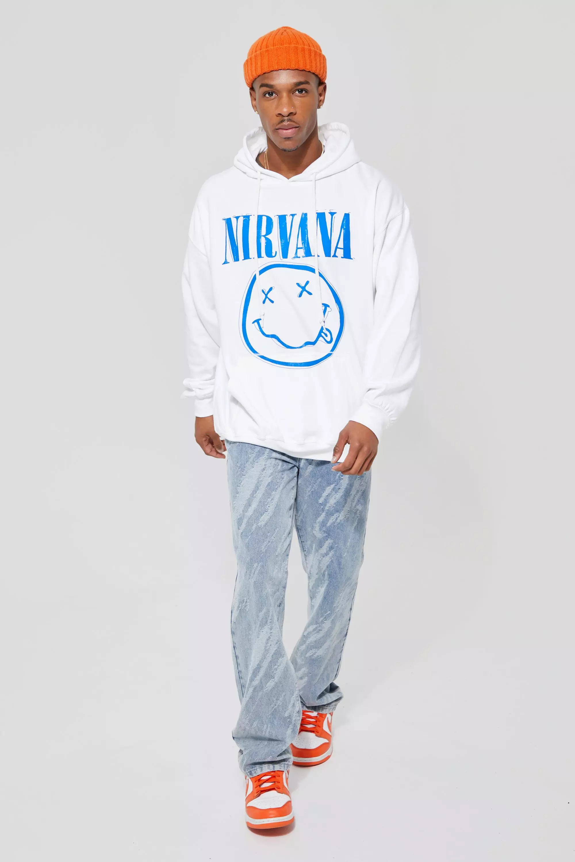 Oversized Nirvana Face License Hoodie | boohooMAN USA