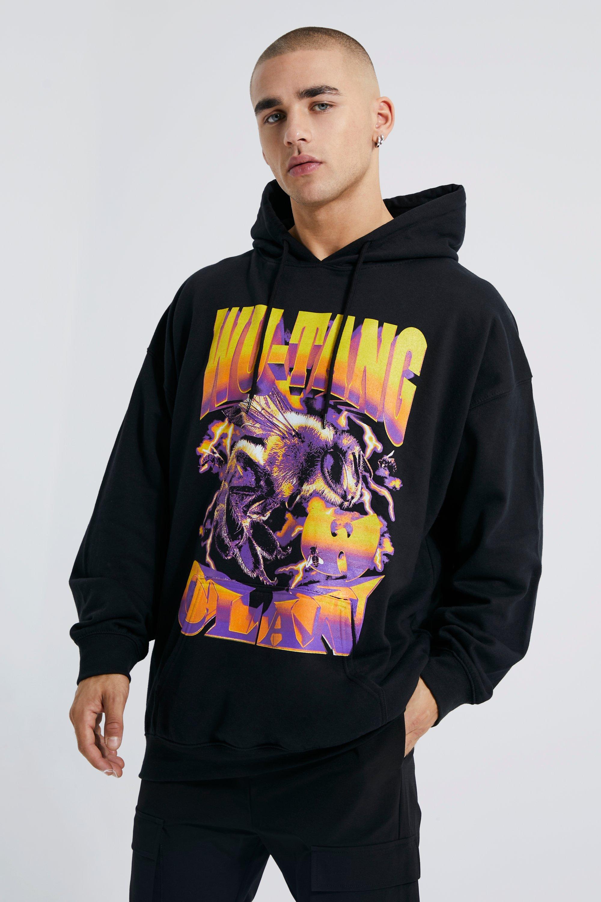 Mens Black Oversized Wu Tang Clan Bee License Hoodie, Black