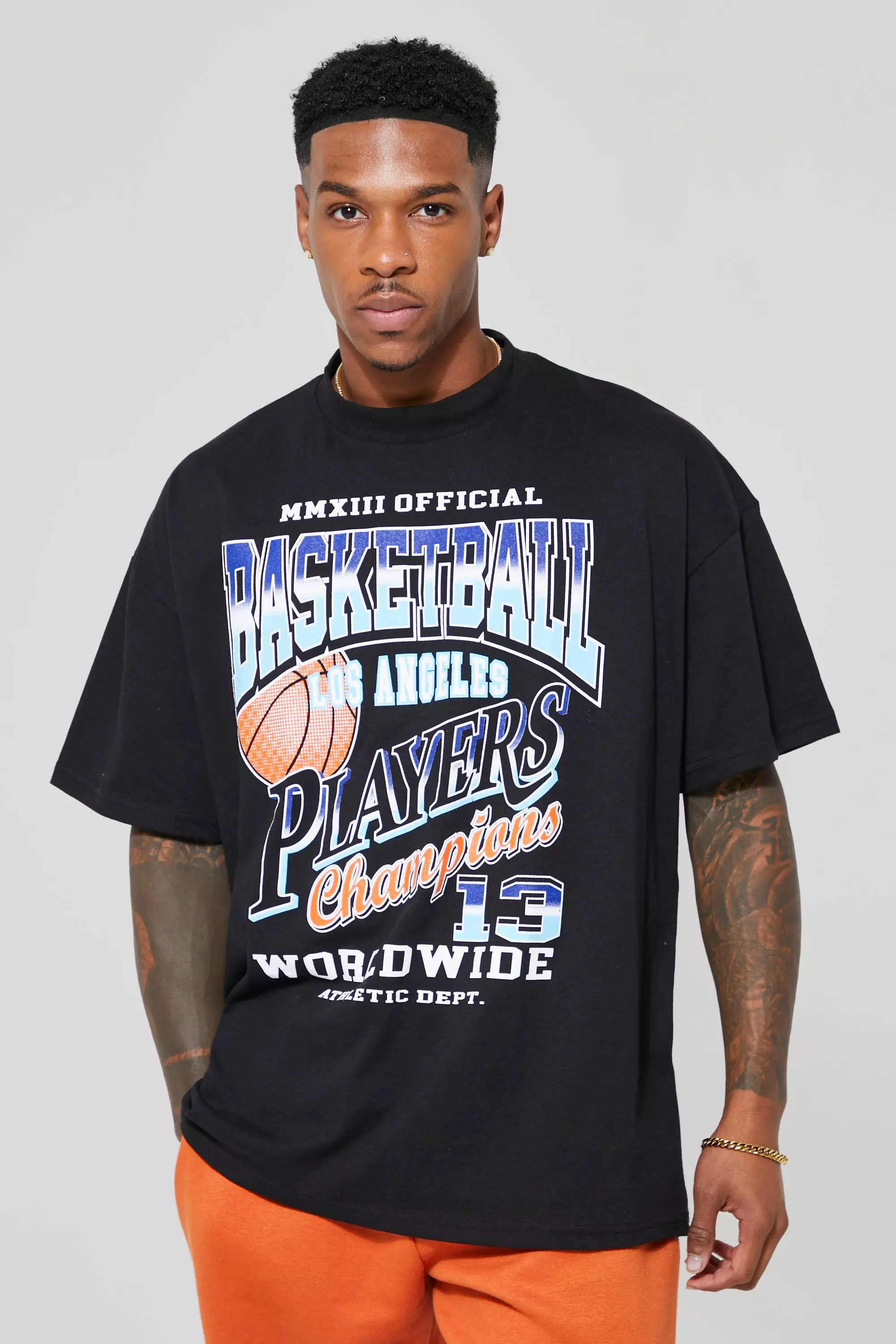 boohooMAN Oversized Basketball Graphic T-Shirt and Short Set - Size S - Brown