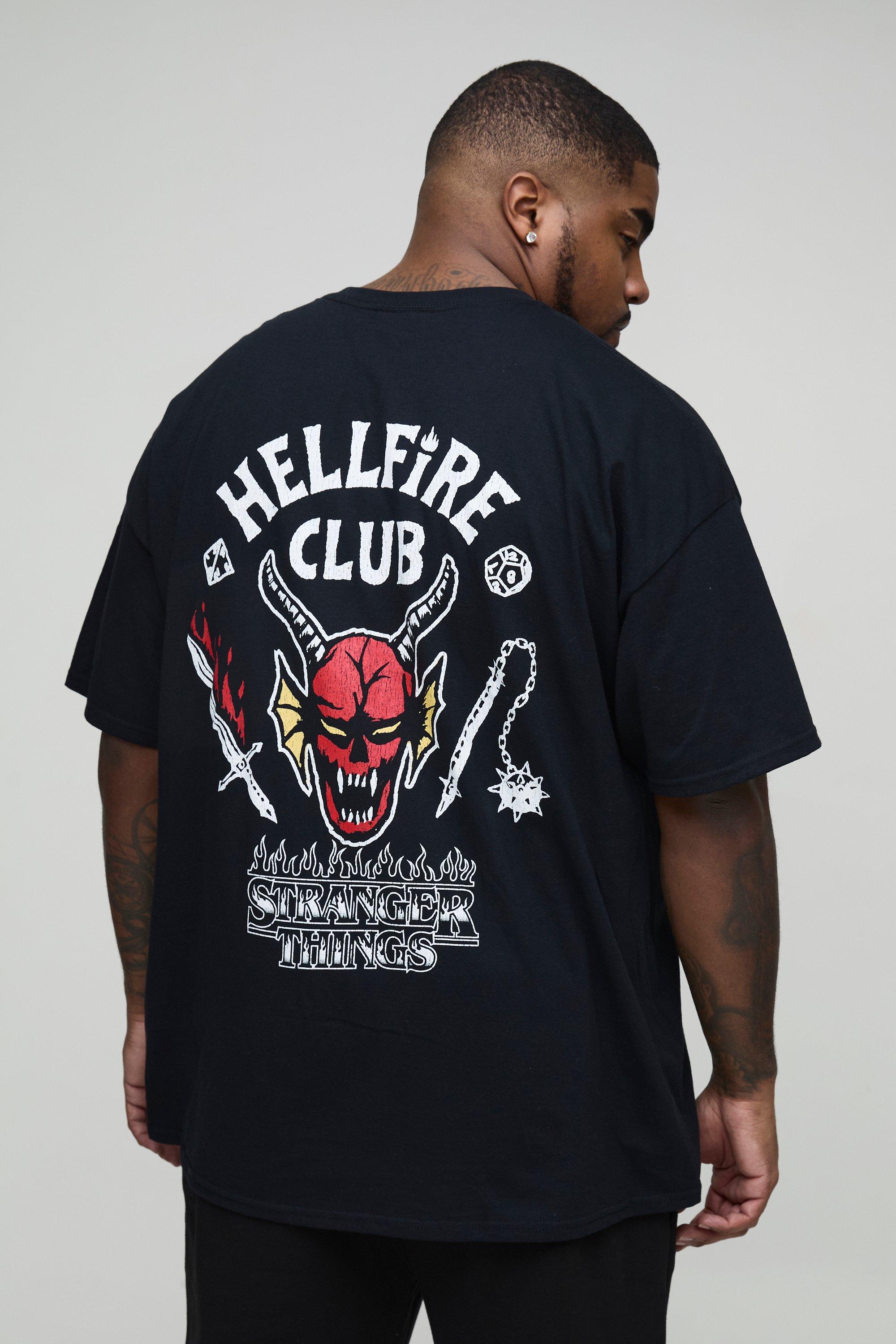 Mens Black Plus Stranger Things Hellfire License T-shirt, Black