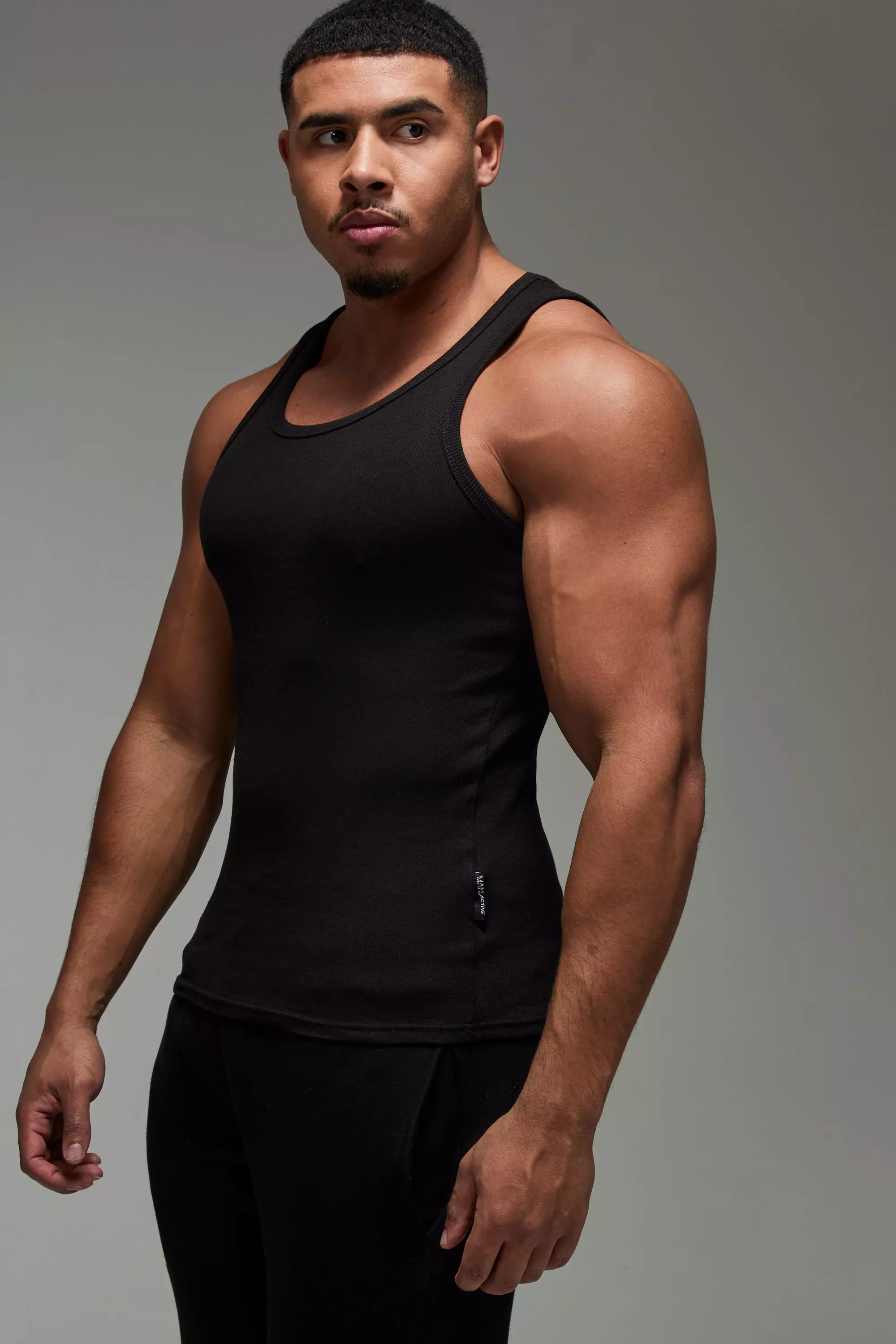 Men's Black Ribbed Vest, Ribbed Vest for Men