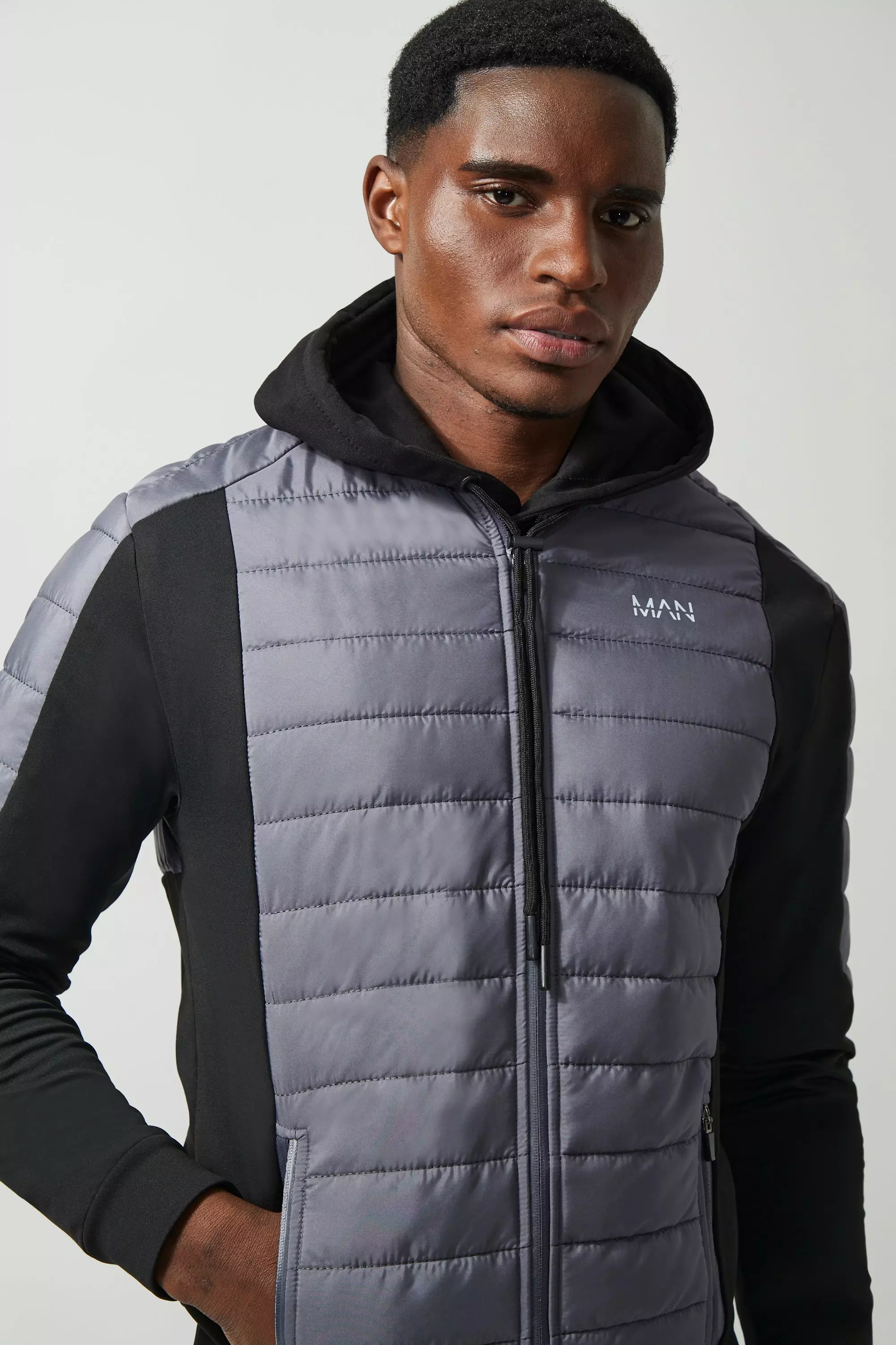 Man Active Hybrid Quilted Zip Through Jacket