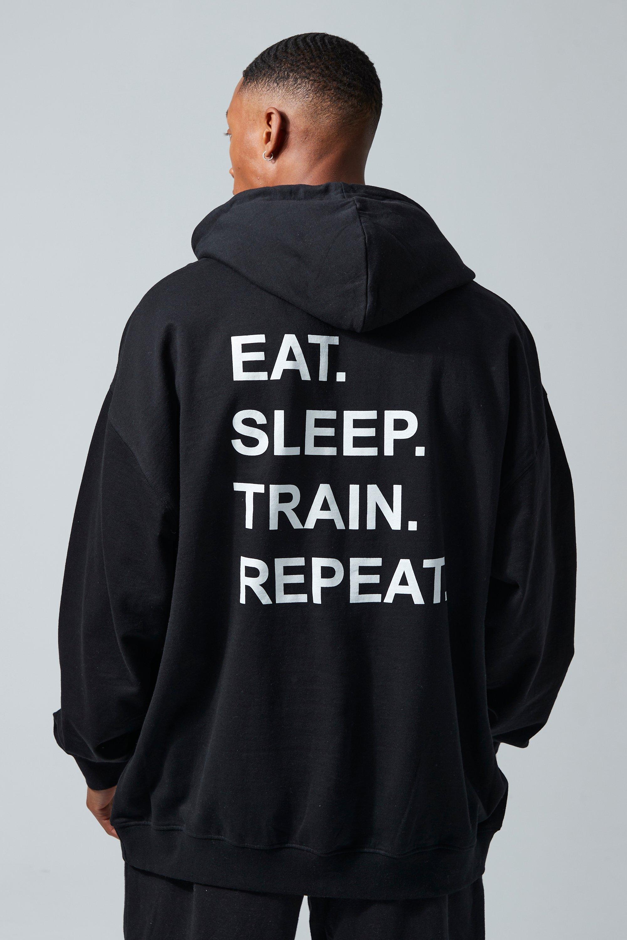 Mens Black Man Active Oversized Repeat Hoodie, Black