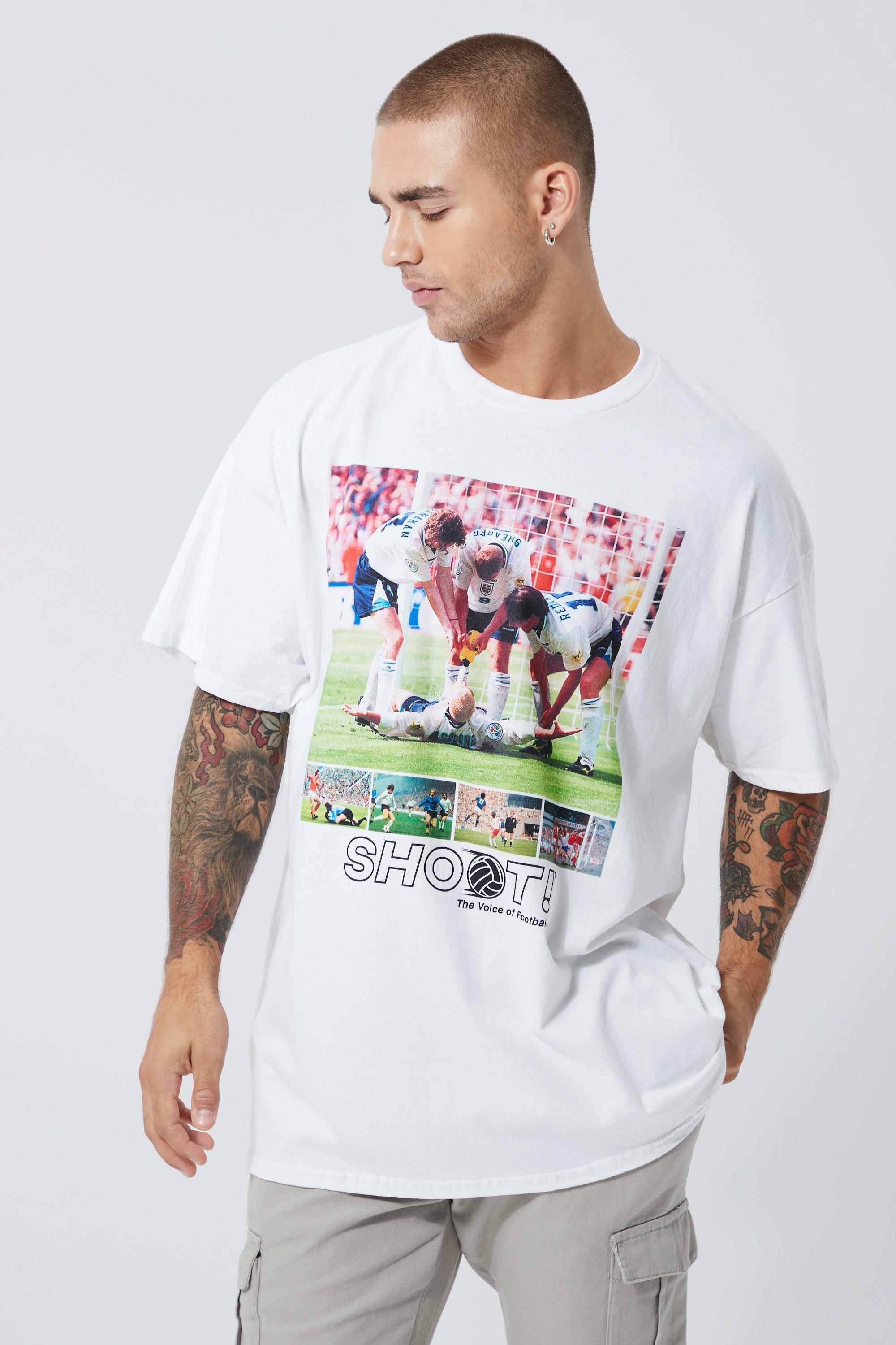 mens white oversized shoot football license t-shirt, white