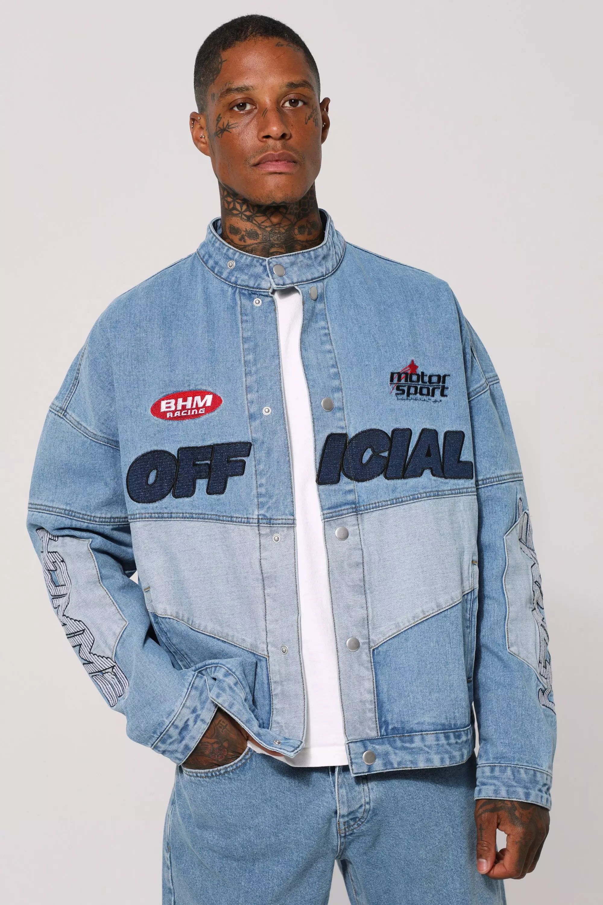 Oversized Moto Jean Jacket | boohooMAN USA