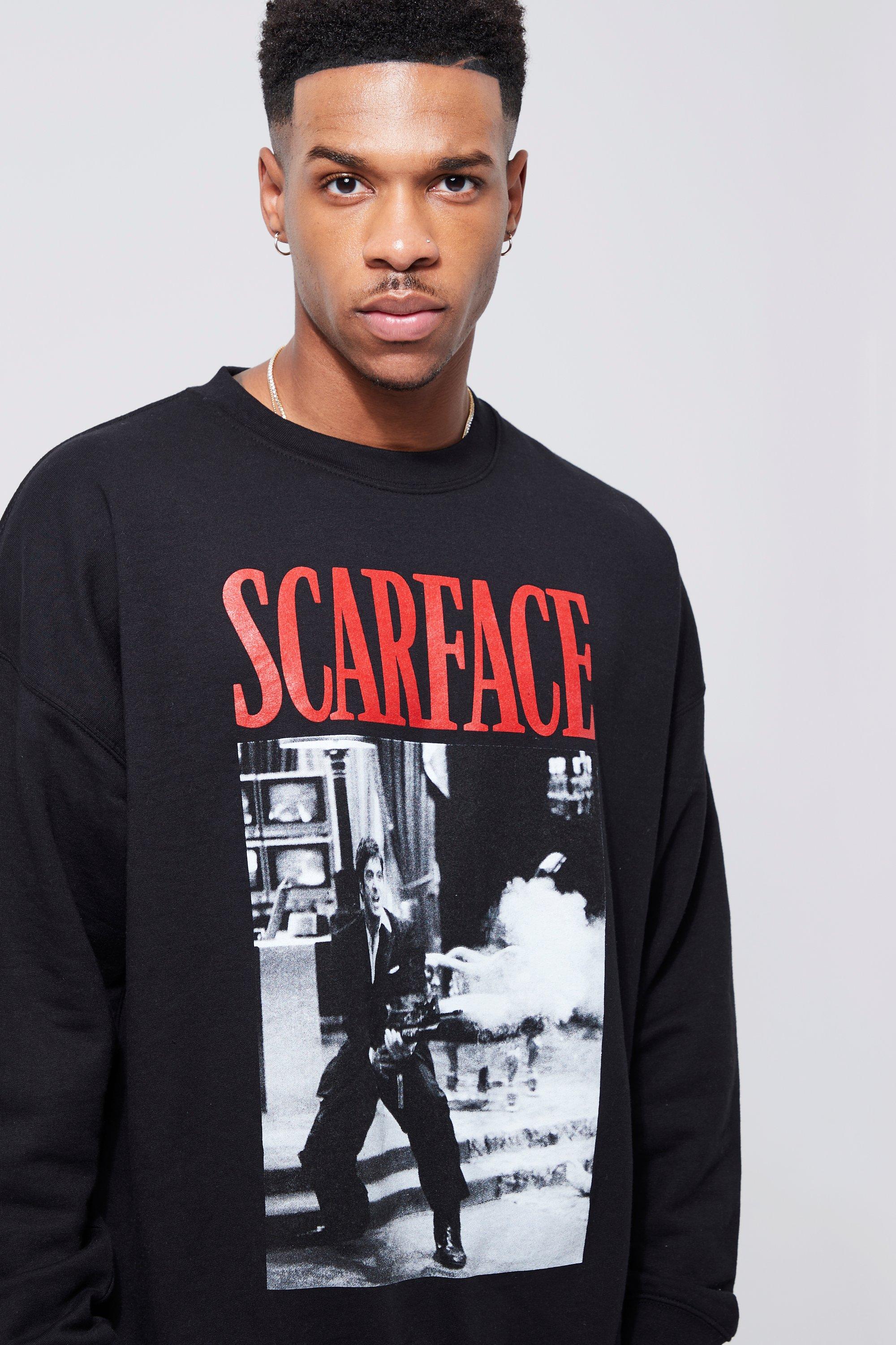 Mens Black Oversized Scarface License Sweatshirt, Black