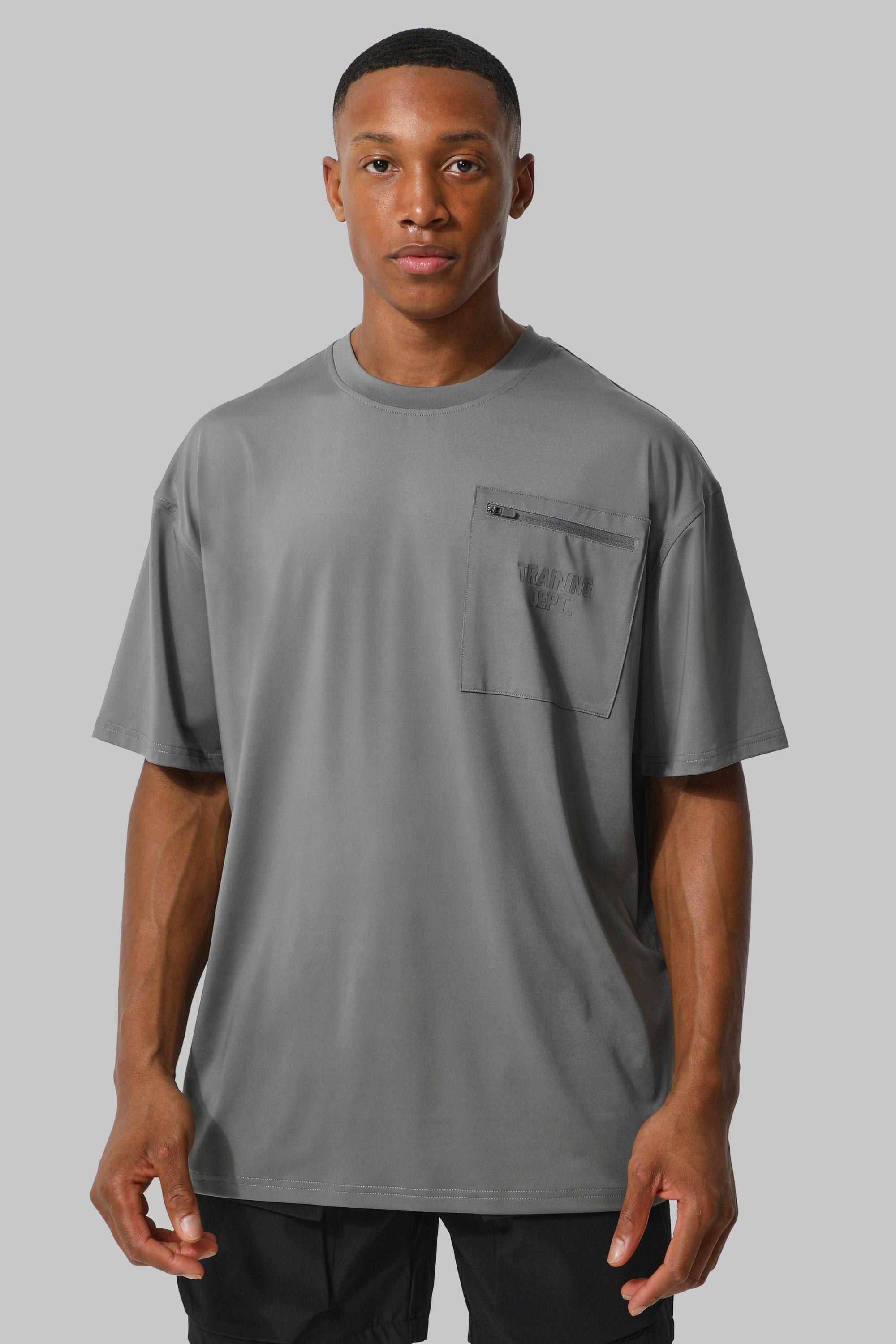 Mens Grey Man Active Cargo Performance Oversized T Shirt, Grey
