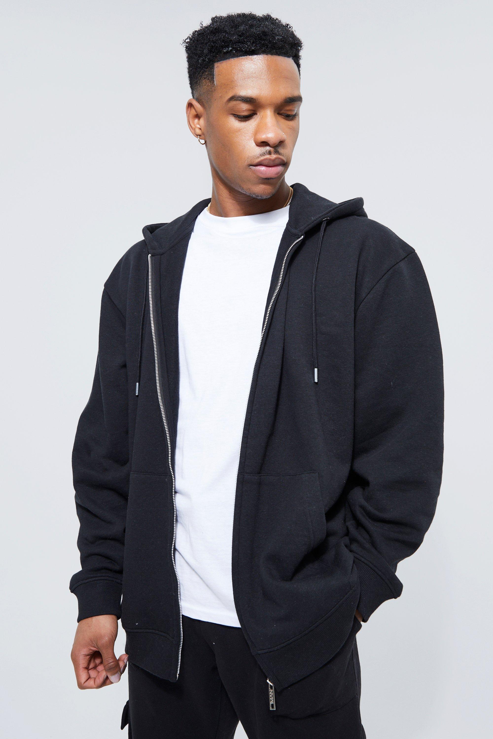 Mens Black Oversized Zip Through Hoodie, Black