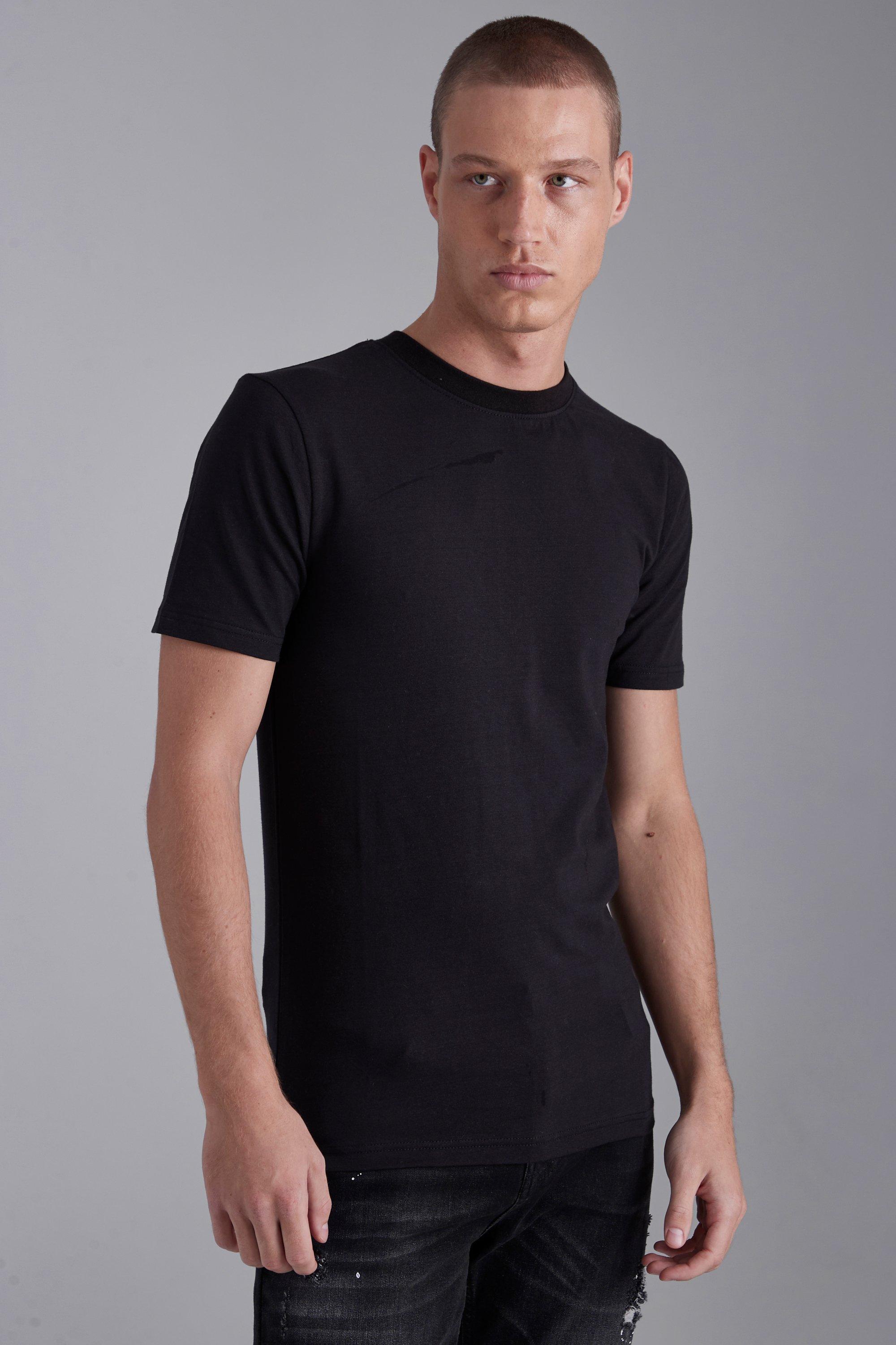Mens Black Basic Muscle Fit Crew Neck T-Shirt, Black
