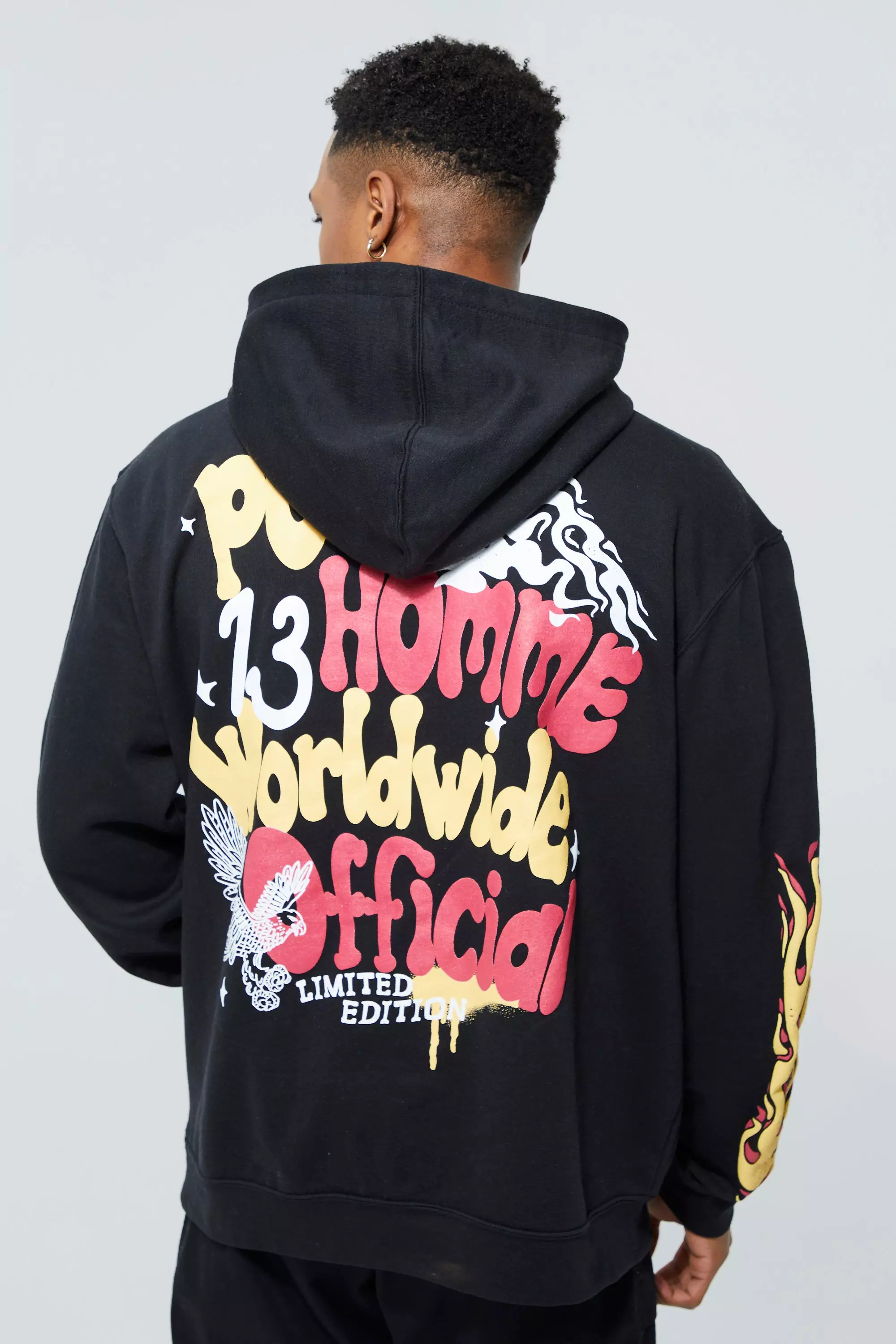 Oversized Worldwide Puff Print Hoodie | boohooMAN USA