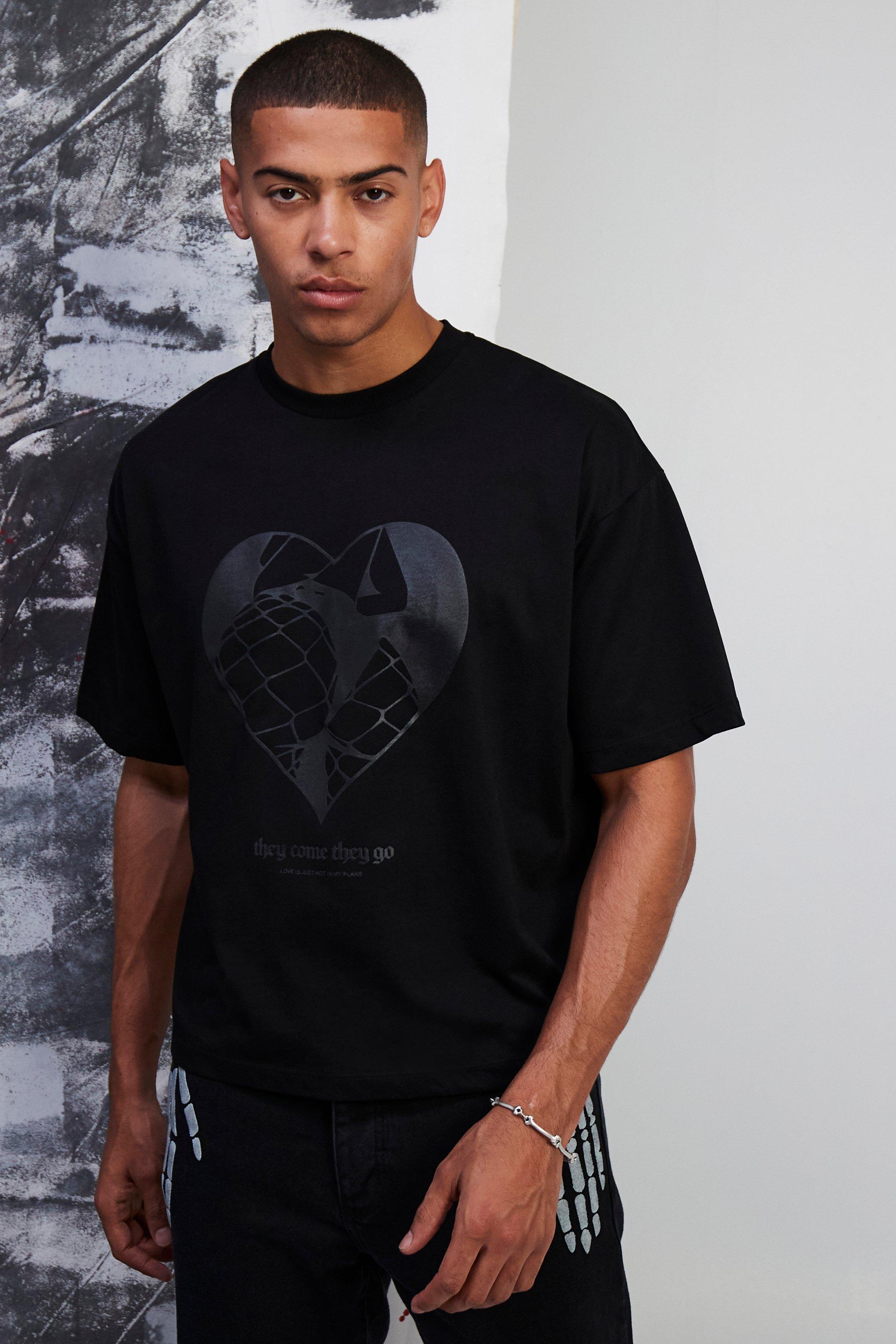 Image of T-shirt squadrata oversize Premium con stampa in silicone, Nero