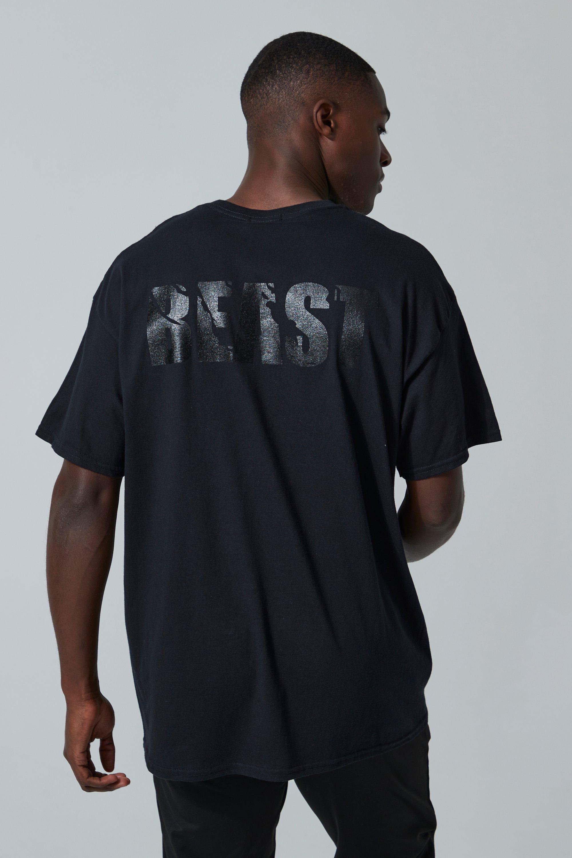 Mens Black Man Active X Beast Oversized Gym T Shirt, Black
