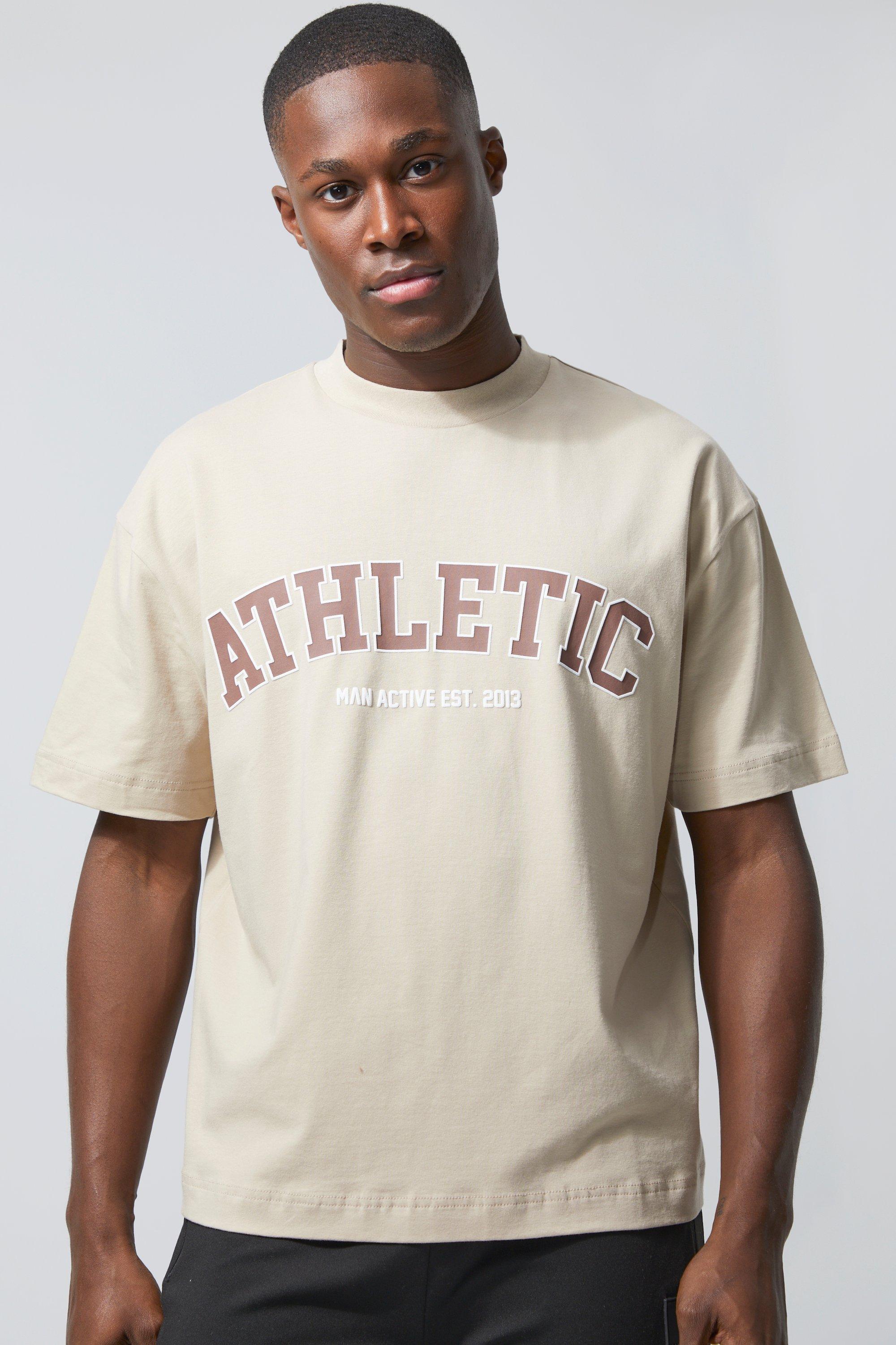 Mens Beige Man Active Gym Athletic Boxy Fit T-shirt, Beige