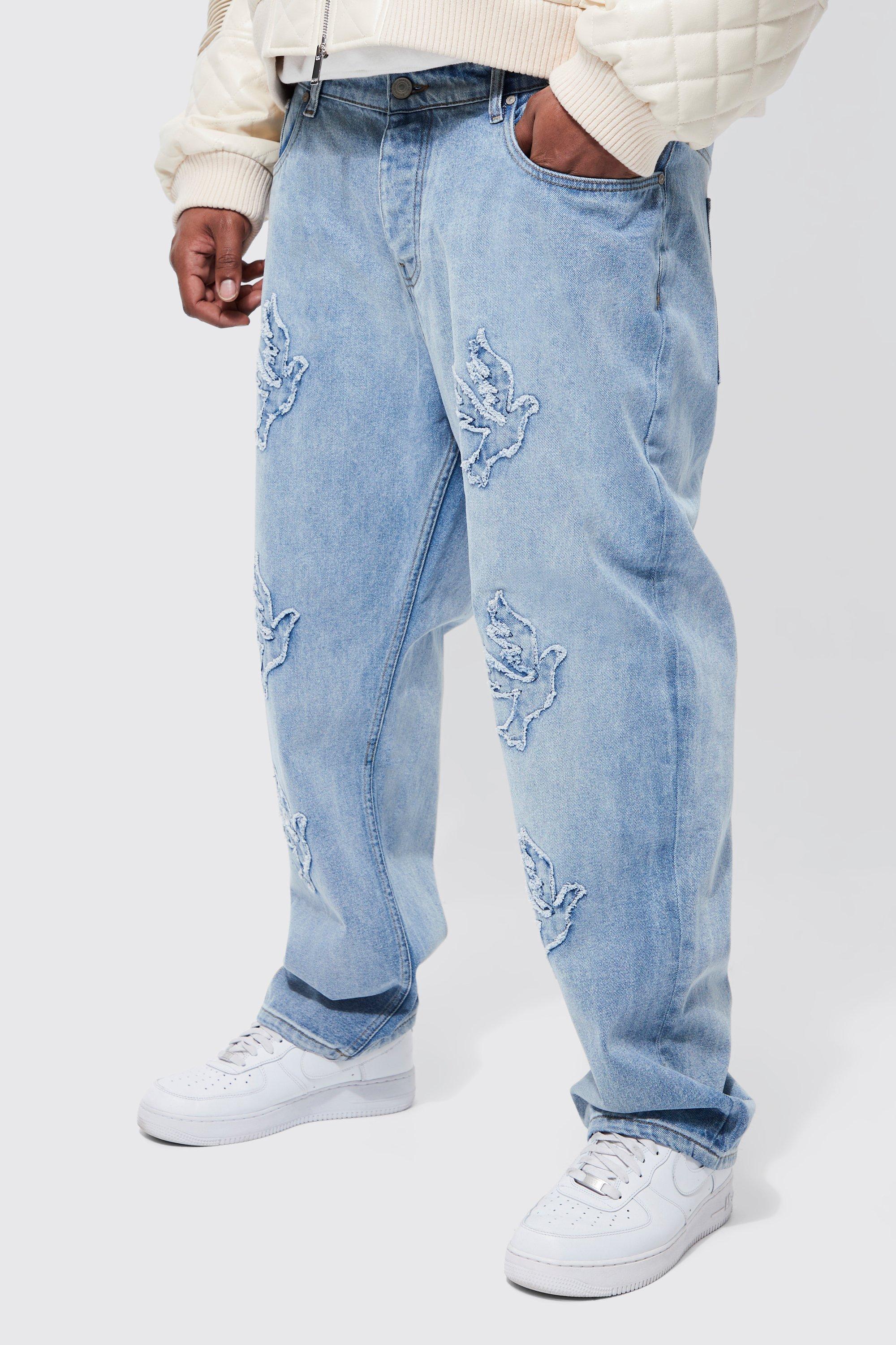 Image of Jeans dritti Plus Size con applique di colomba, Azzurro