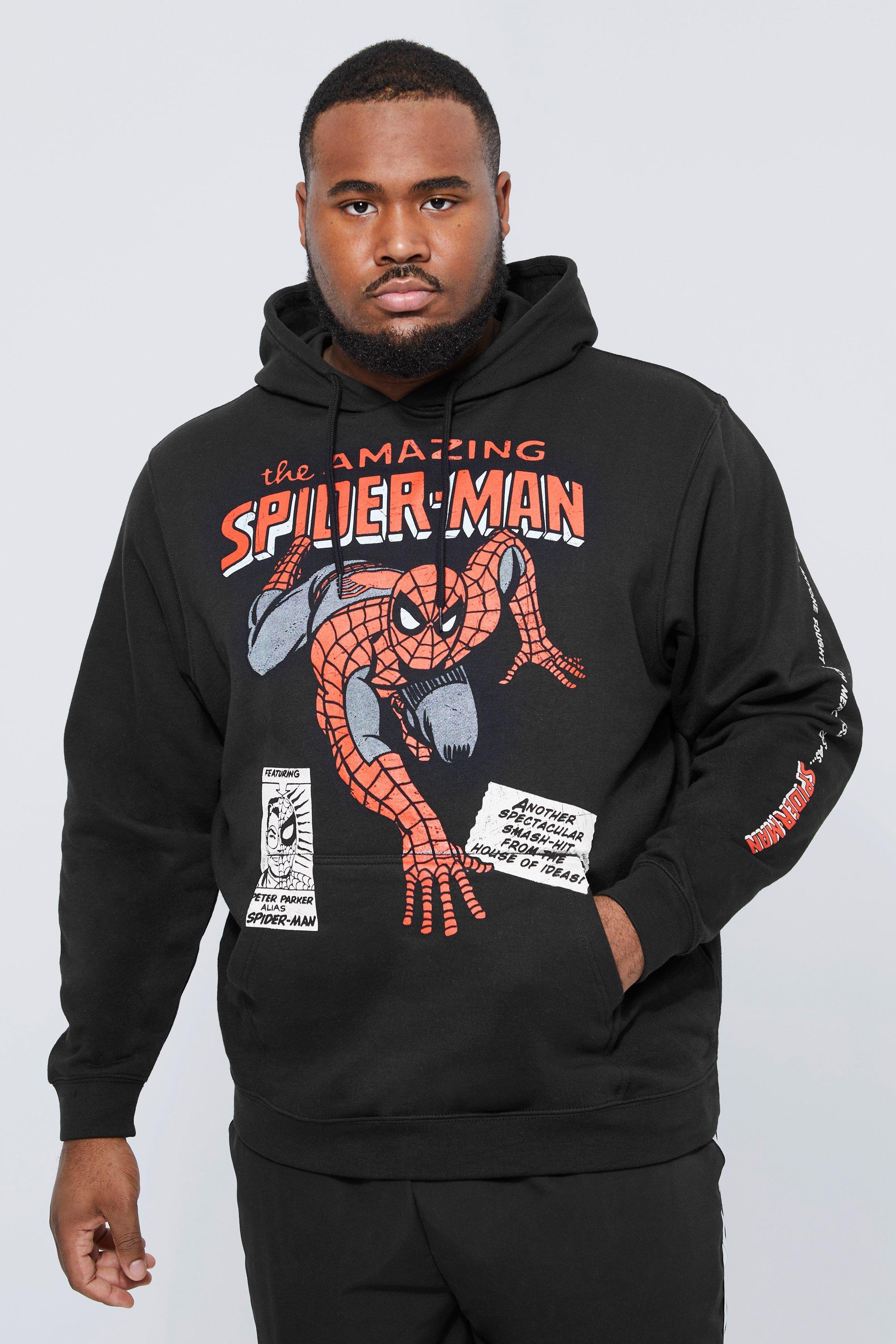 Mens Black Plus Spiderman License Hoodie, Black