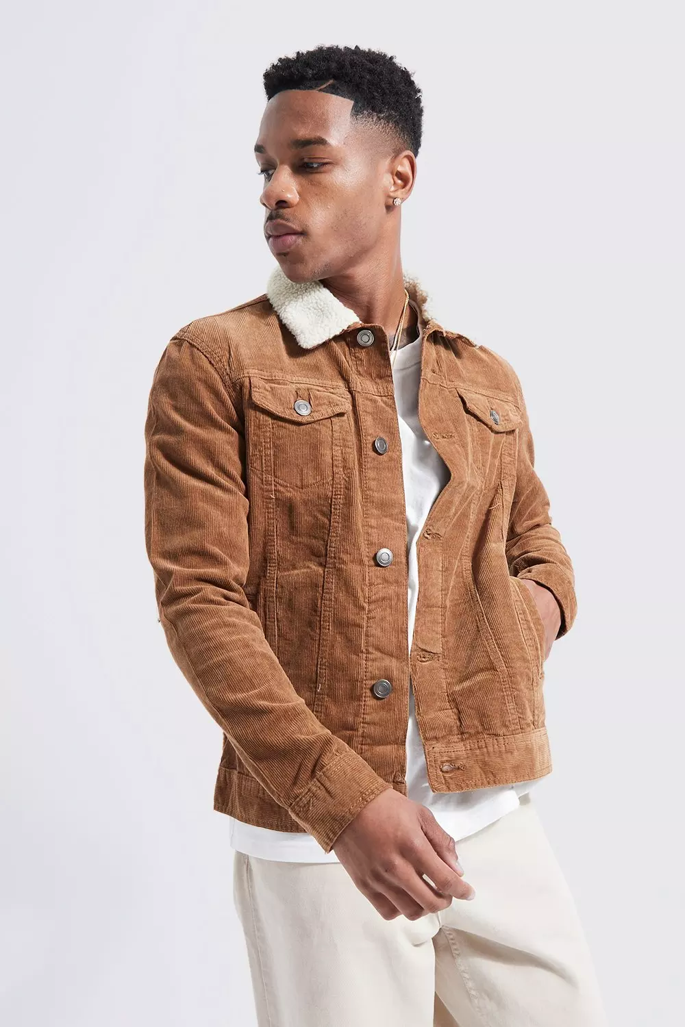 Corduroy Jacket With Borg Collar BoohooMAN USA