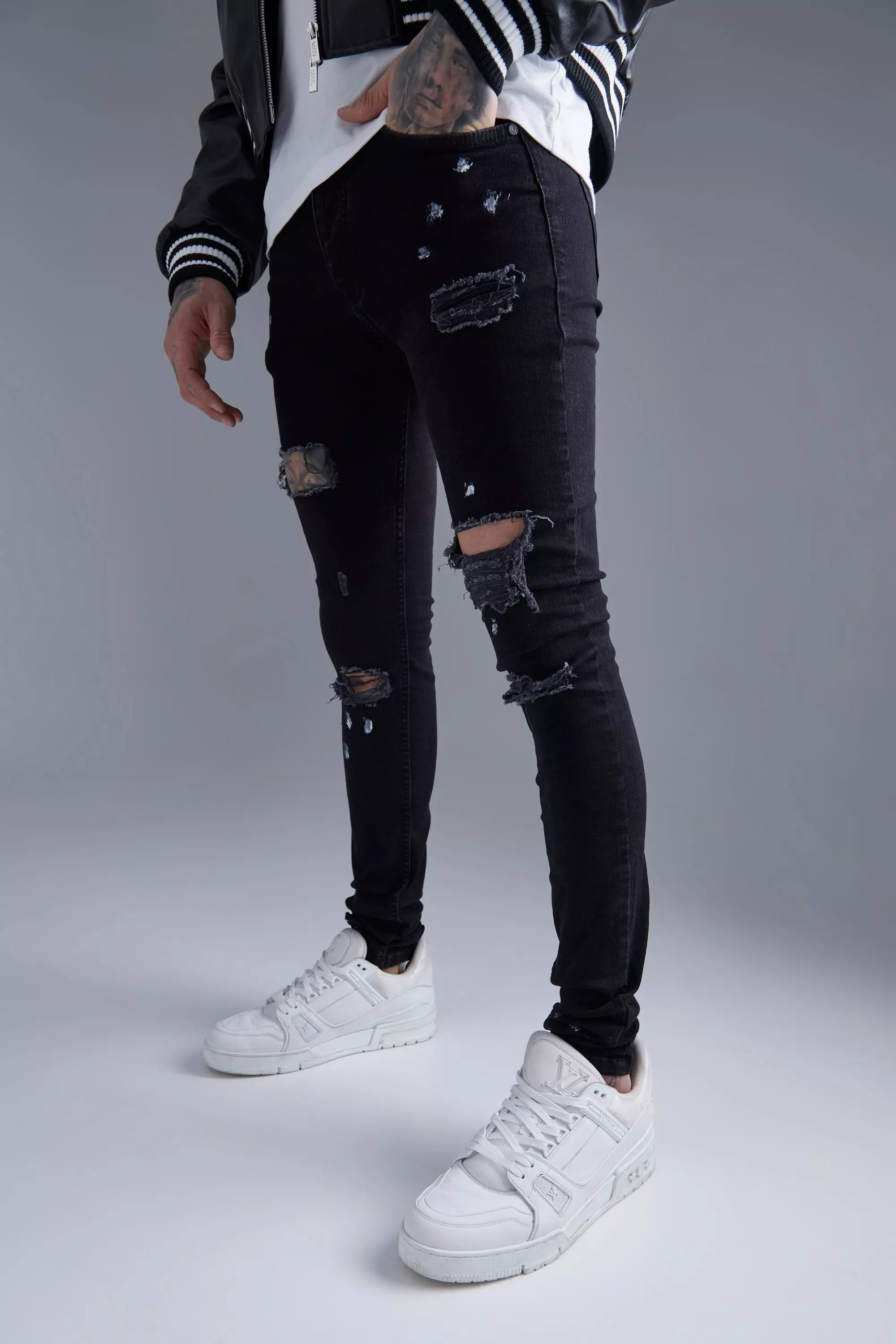 Outfit Made Chain Destroyed Jeans Black / XL