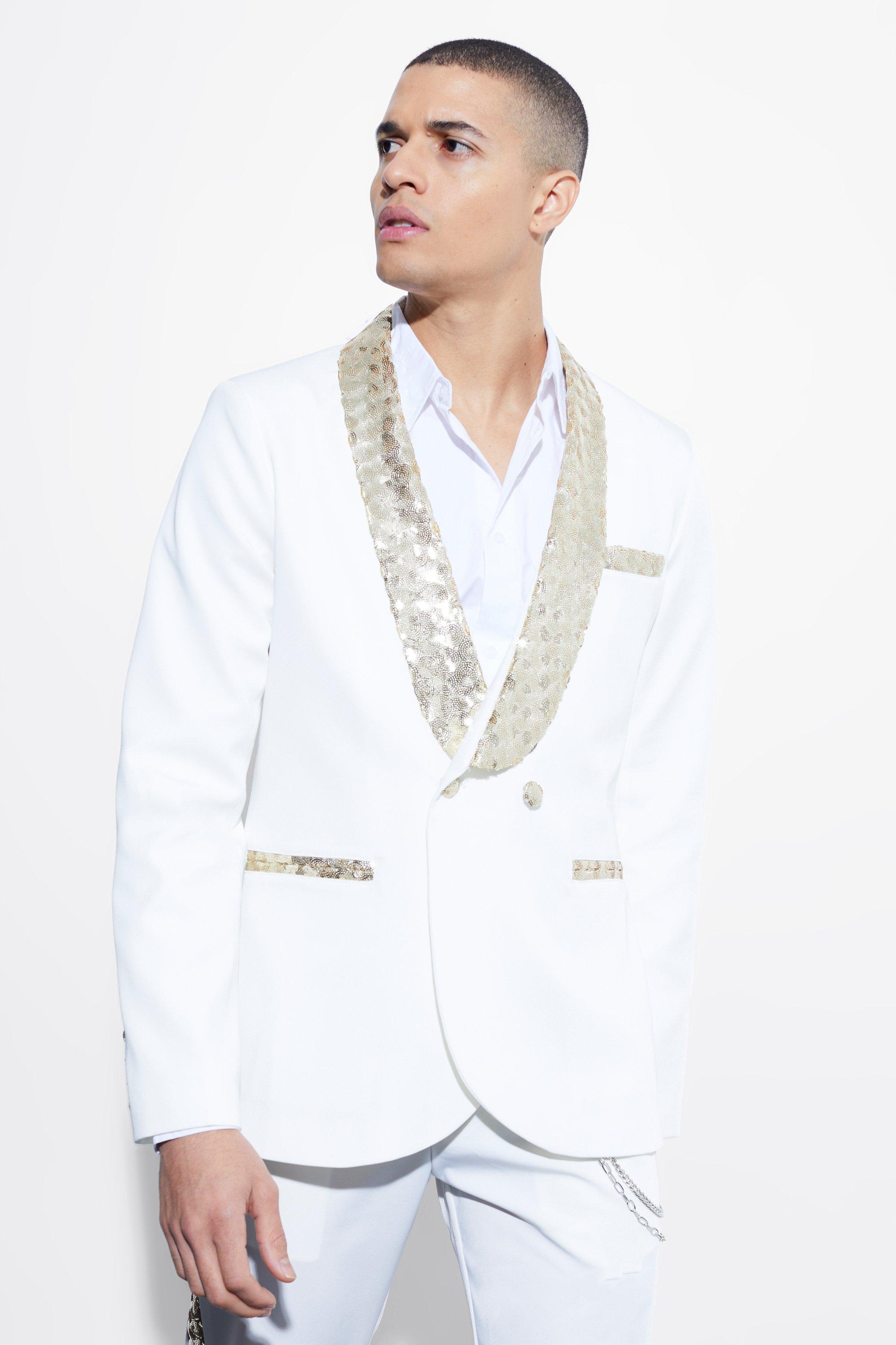 veste de costume cintrée à revers pailleté homme - blanc - 38, blanc