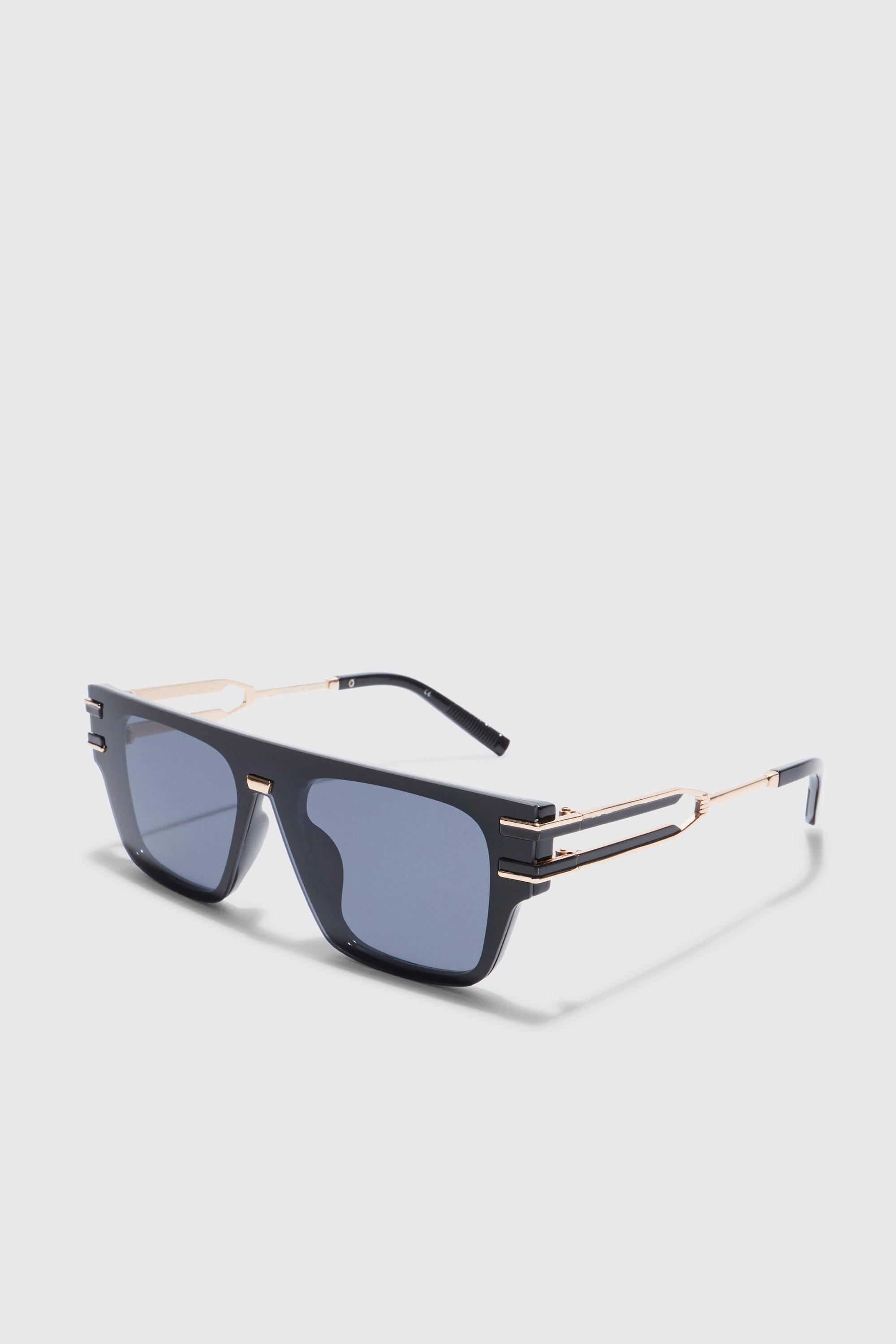 Mens Black Overlay Square Sunglasses, Black