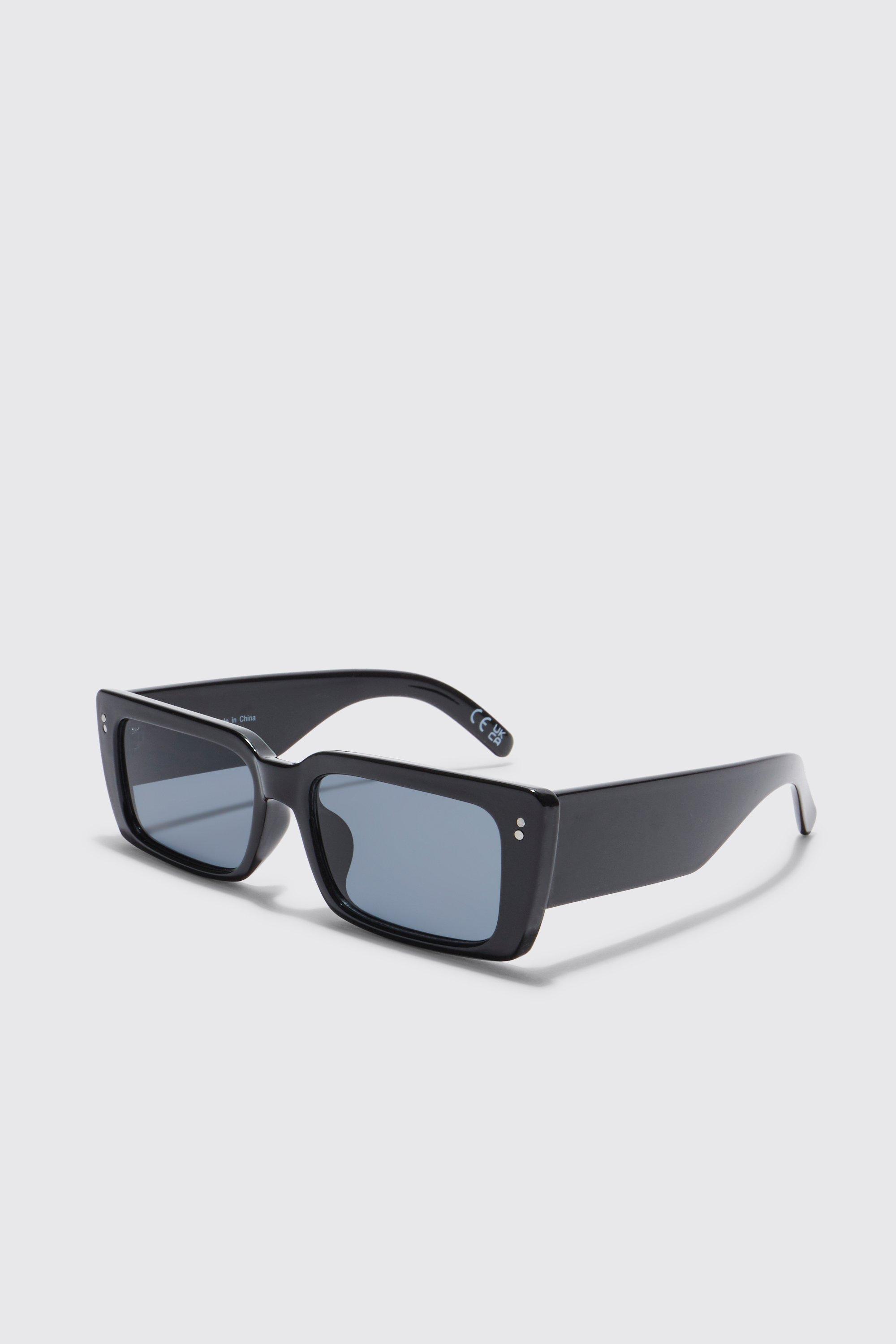 Mens Black Rectangle Sunglasses, Black