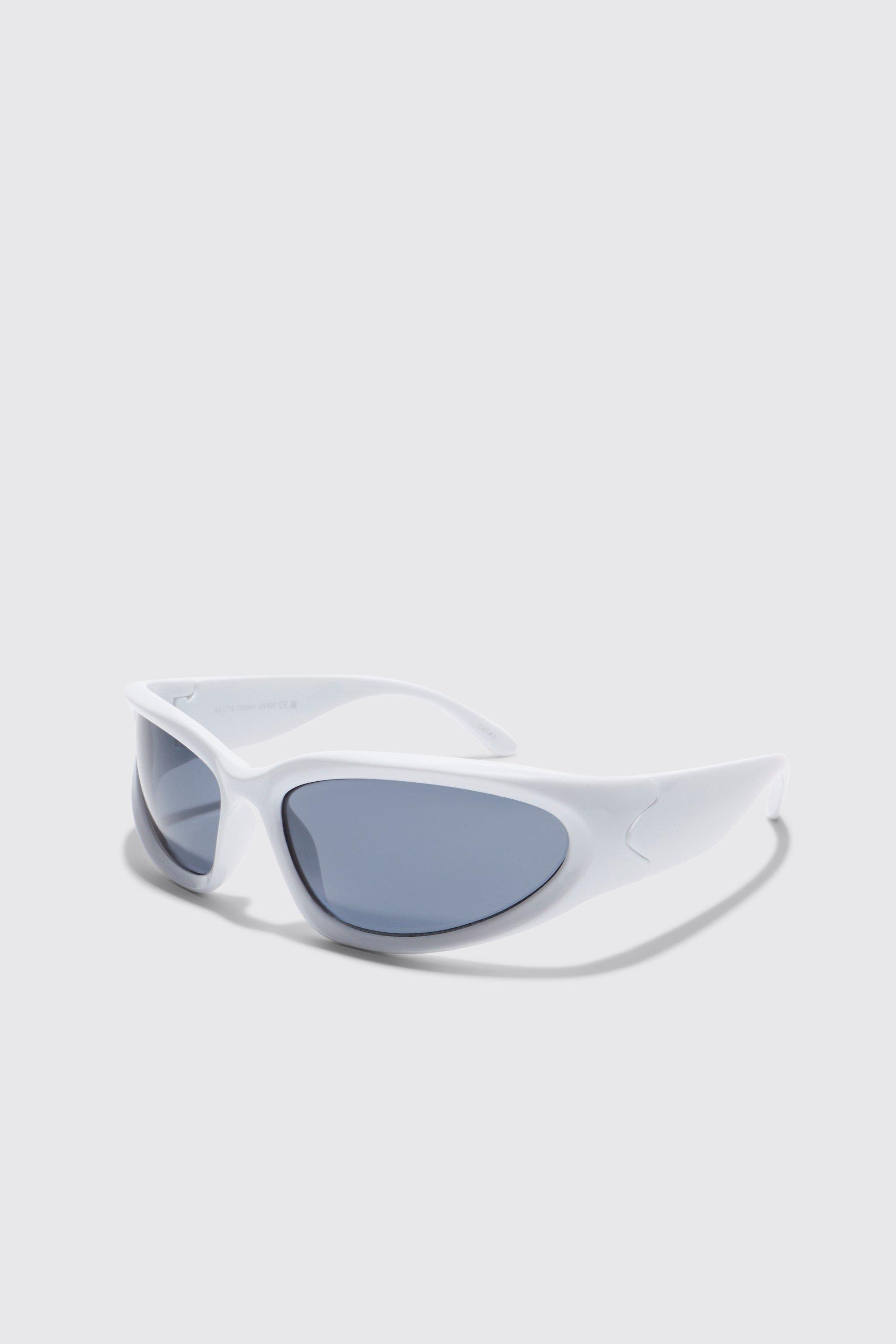 Mens White Angled Lens Wrap Sunglasses, White