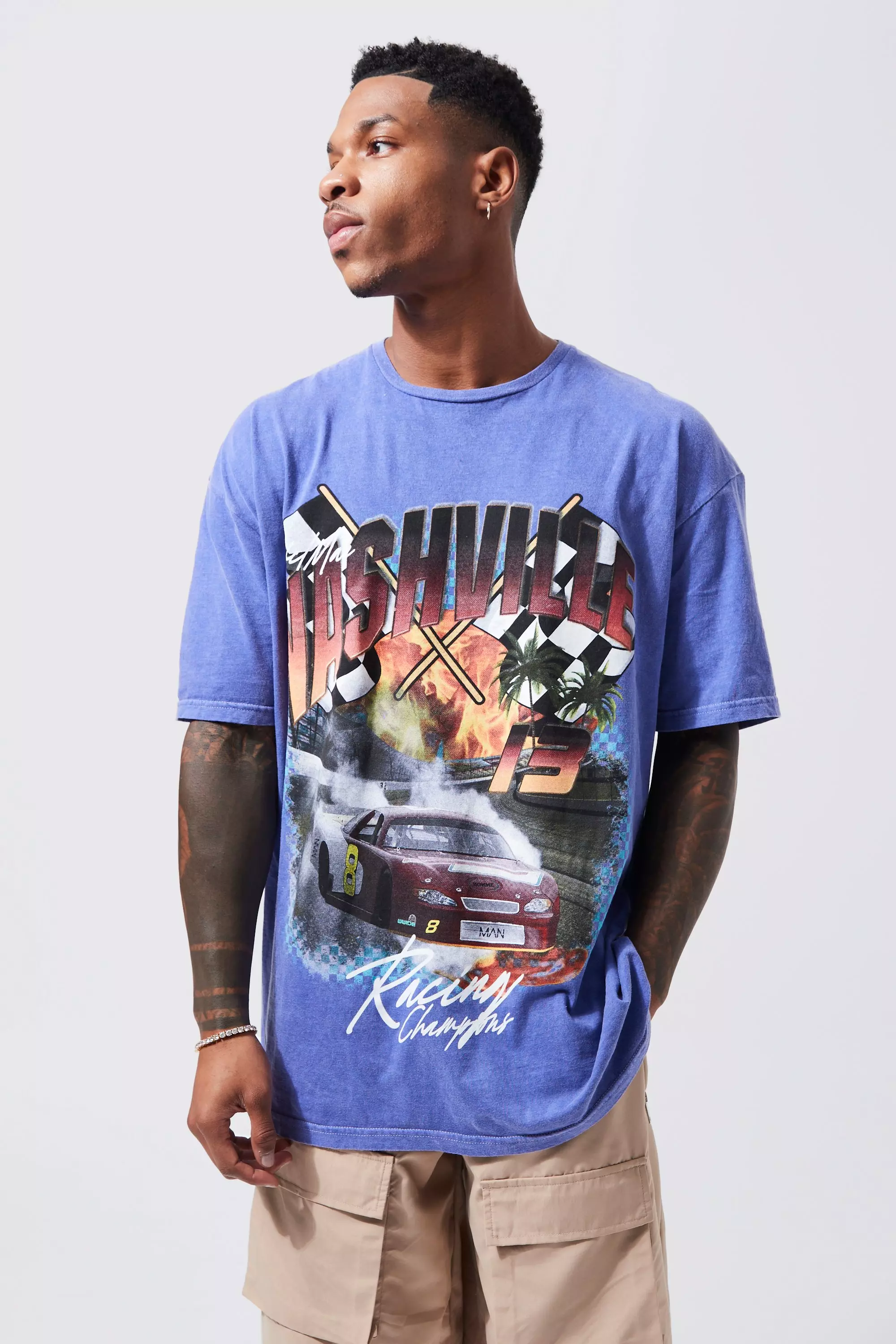 boohooMAN Men's Oversized Car Graphic T-Shirt