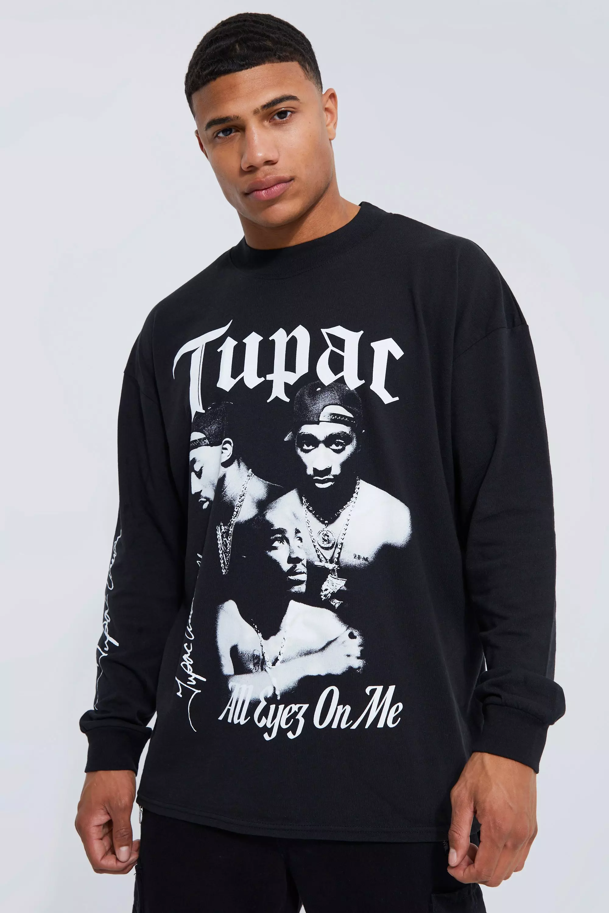 boohooman.com | OVERSIZED TUPAC LICENSE LONG SLEEVE T-SHIRT