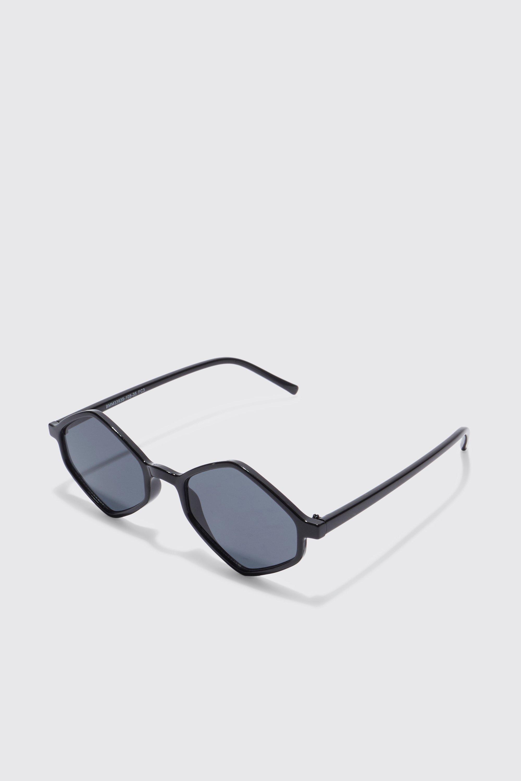 Mens Black Hexagon Lens Sunglasses, Black