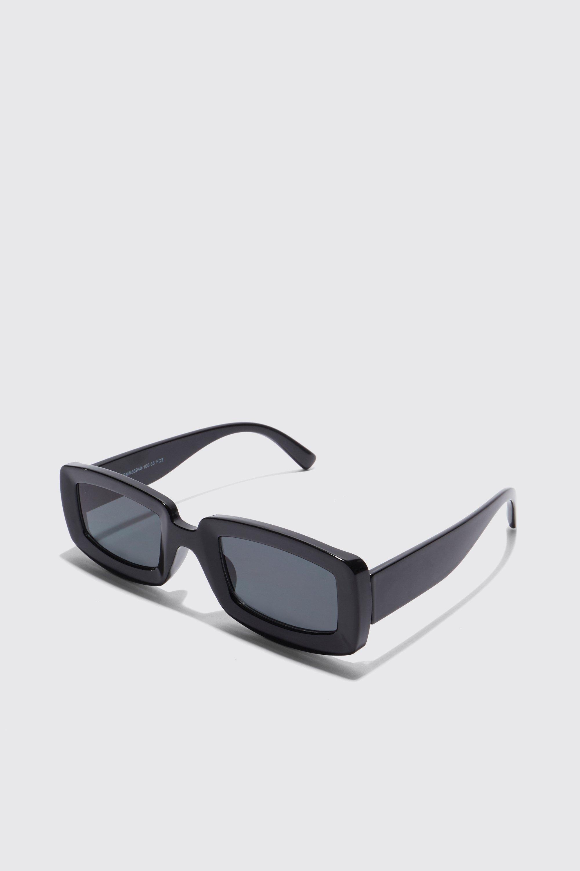 Mens Black Rectangle Matte Sunglasses, Black