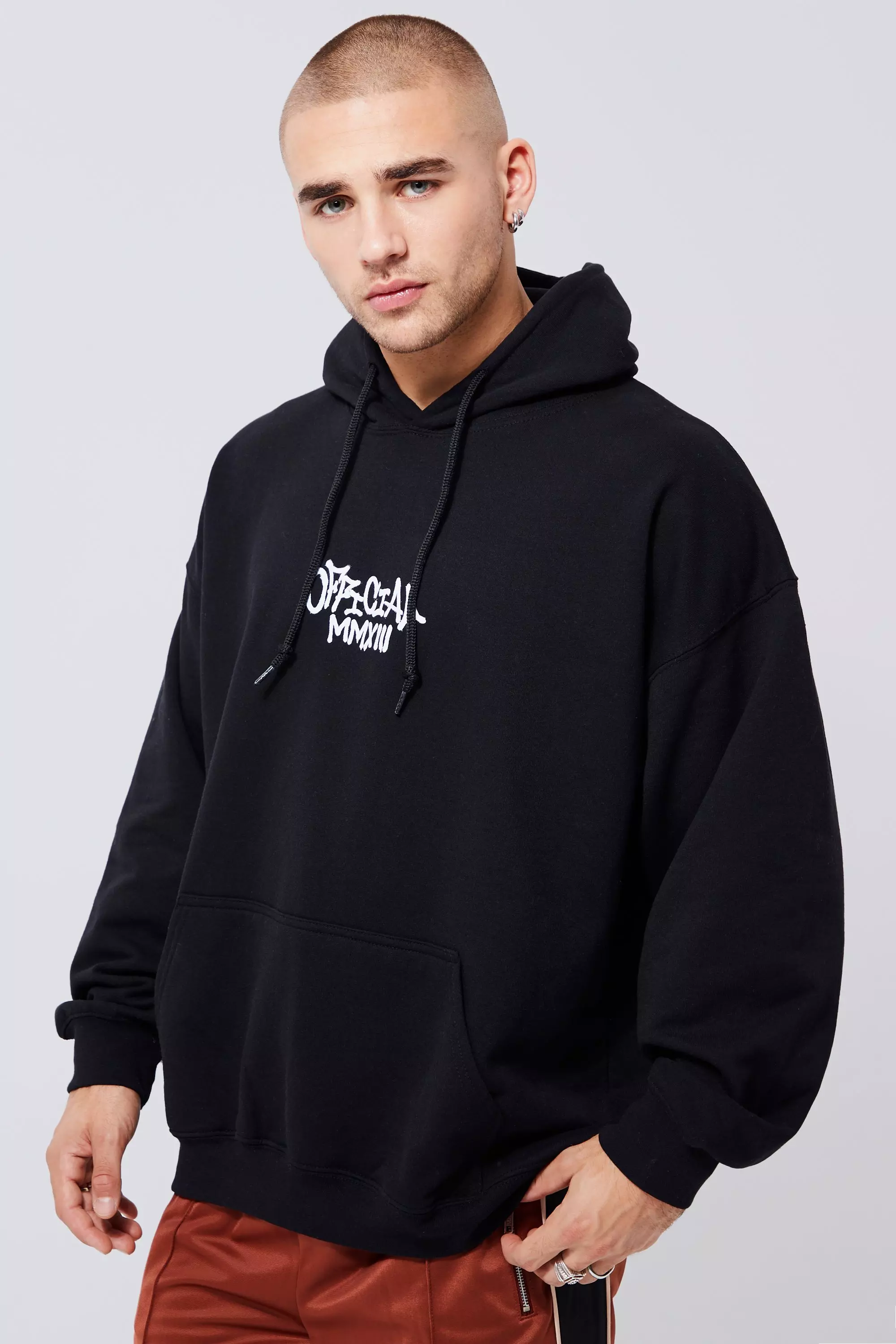 Black oversized cheap graphic hoodie