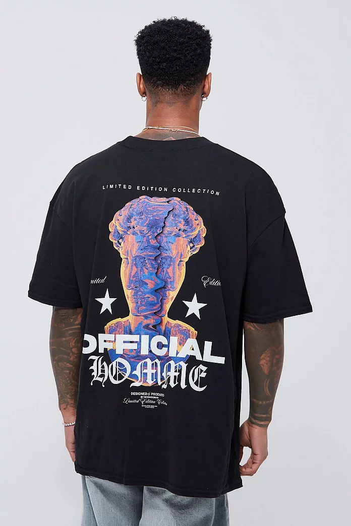 walgelijk Luipaard wandelen Oversized Official Homme Statue Print T-shirt | boohooMAN USA
