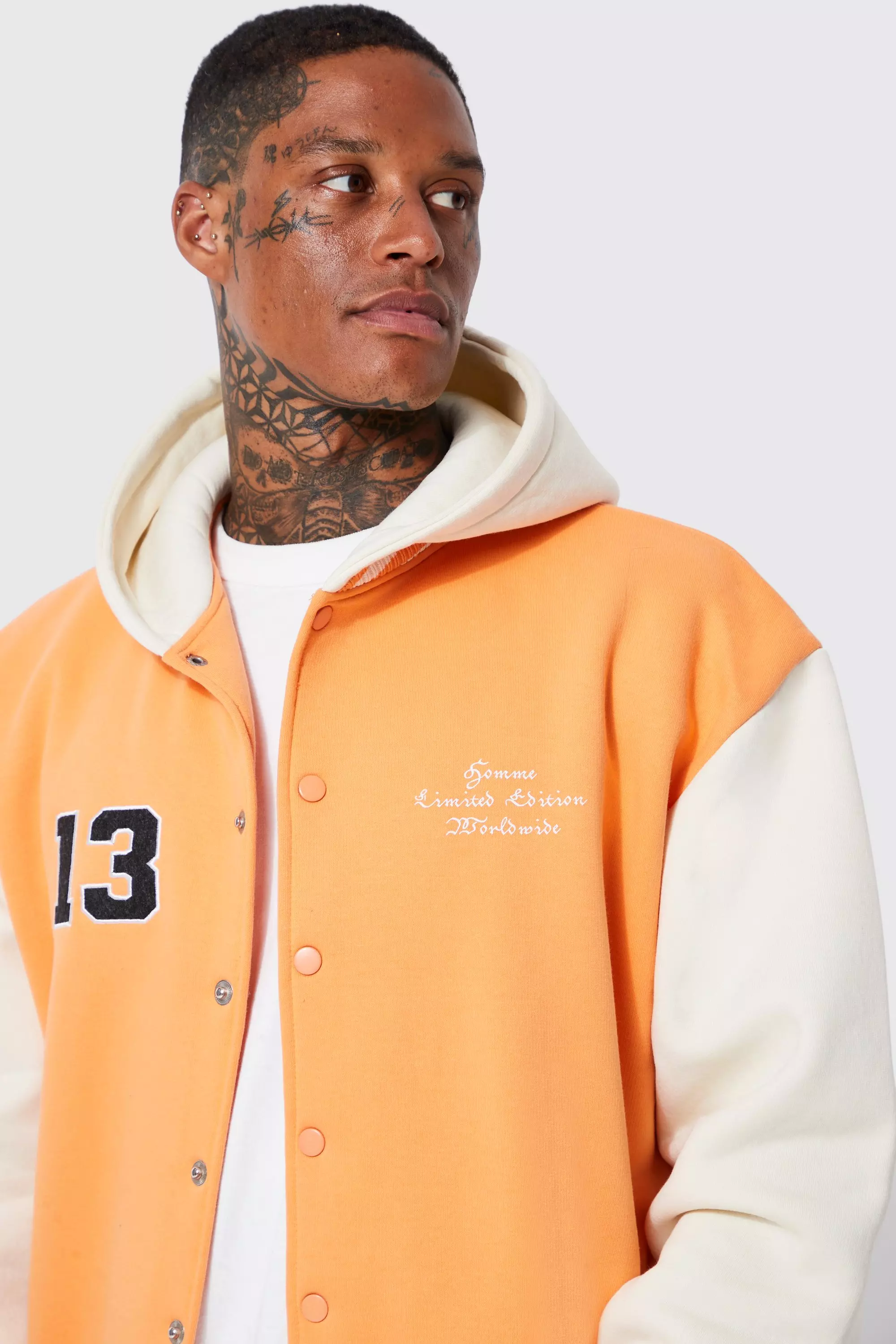 Official Man Jersey Varsity Bomber Jacket | boohooMAN USA