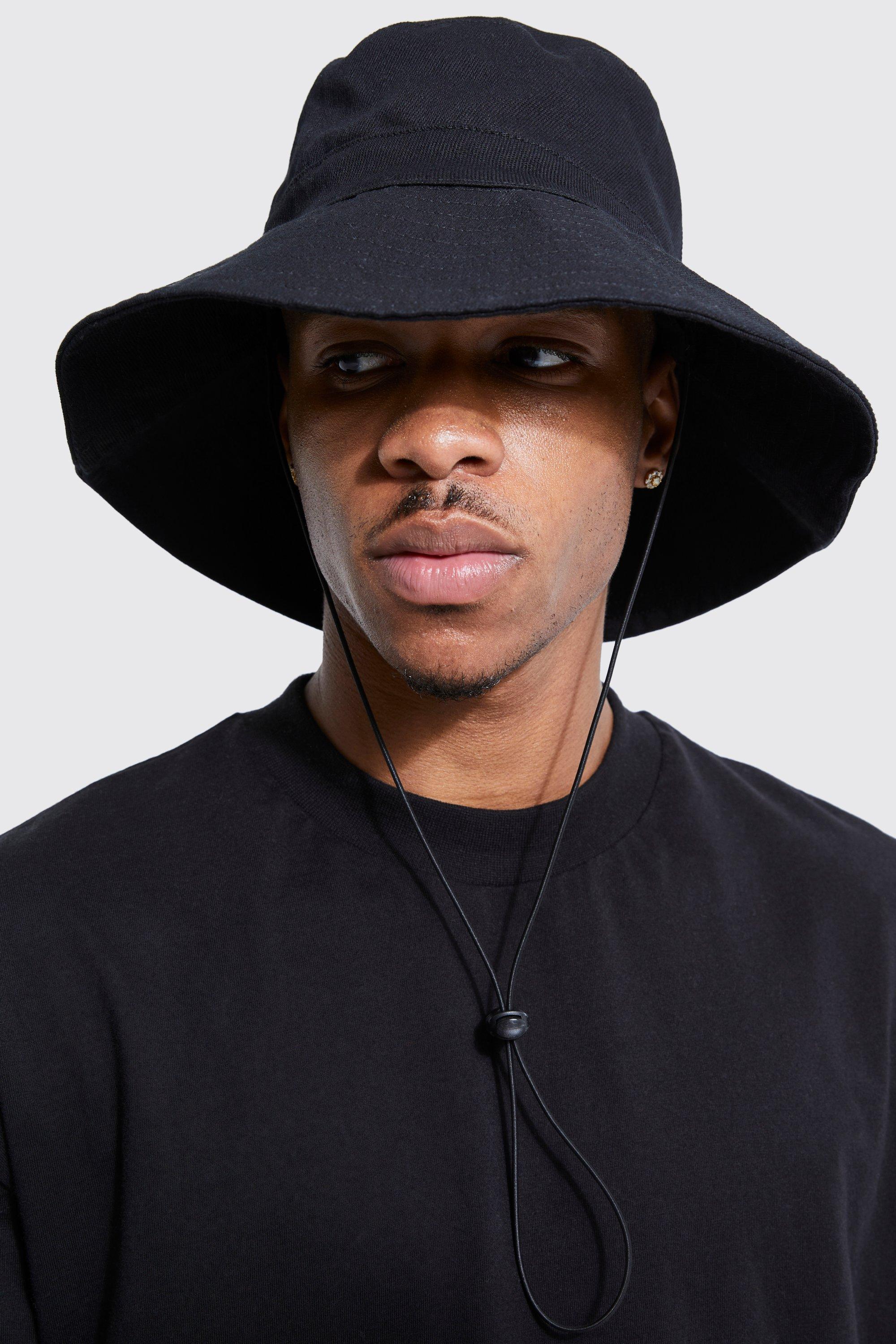Mens Black Boonie Bucket Hat, Black
