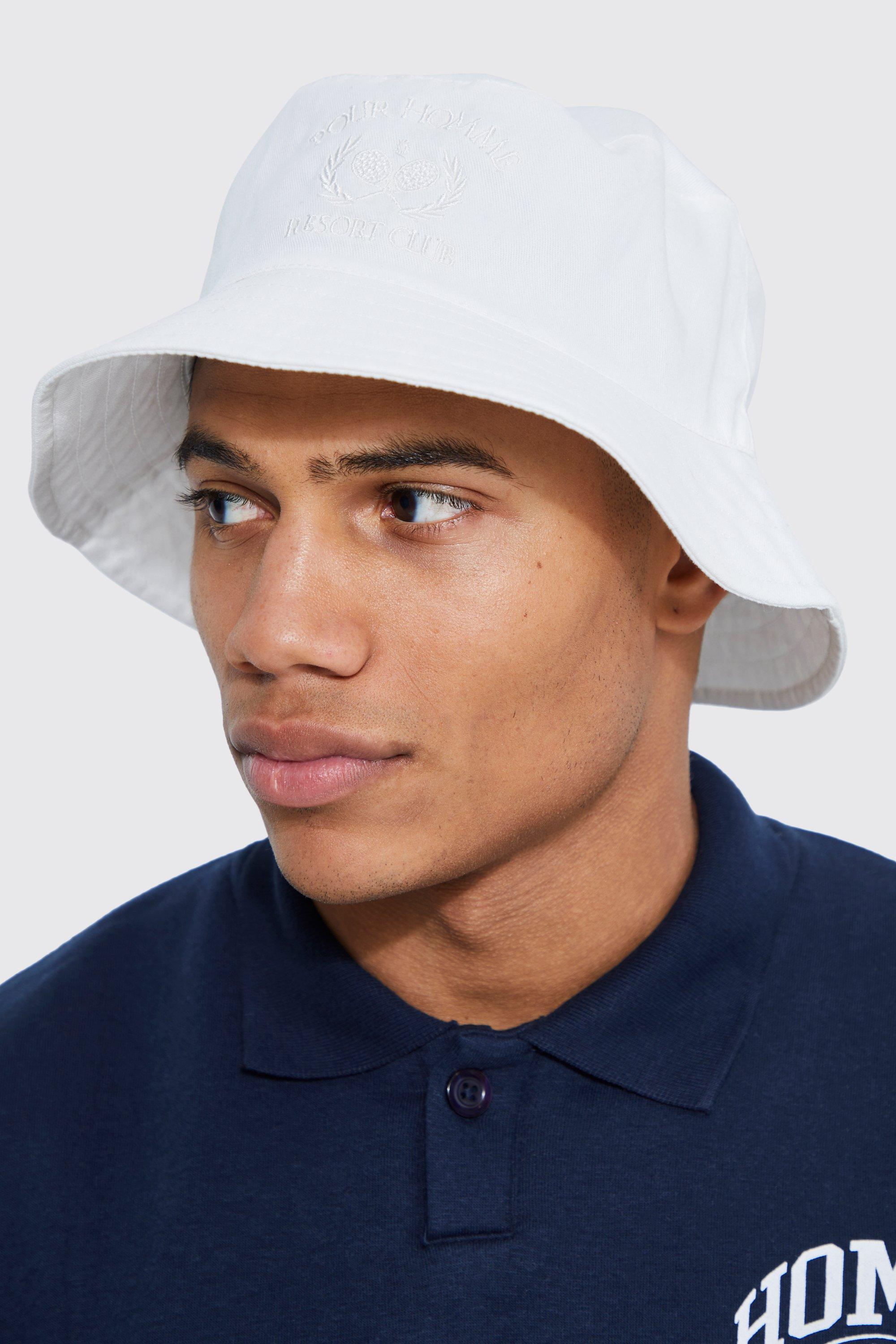 men's embroidered bucket hat - white - s/m, white