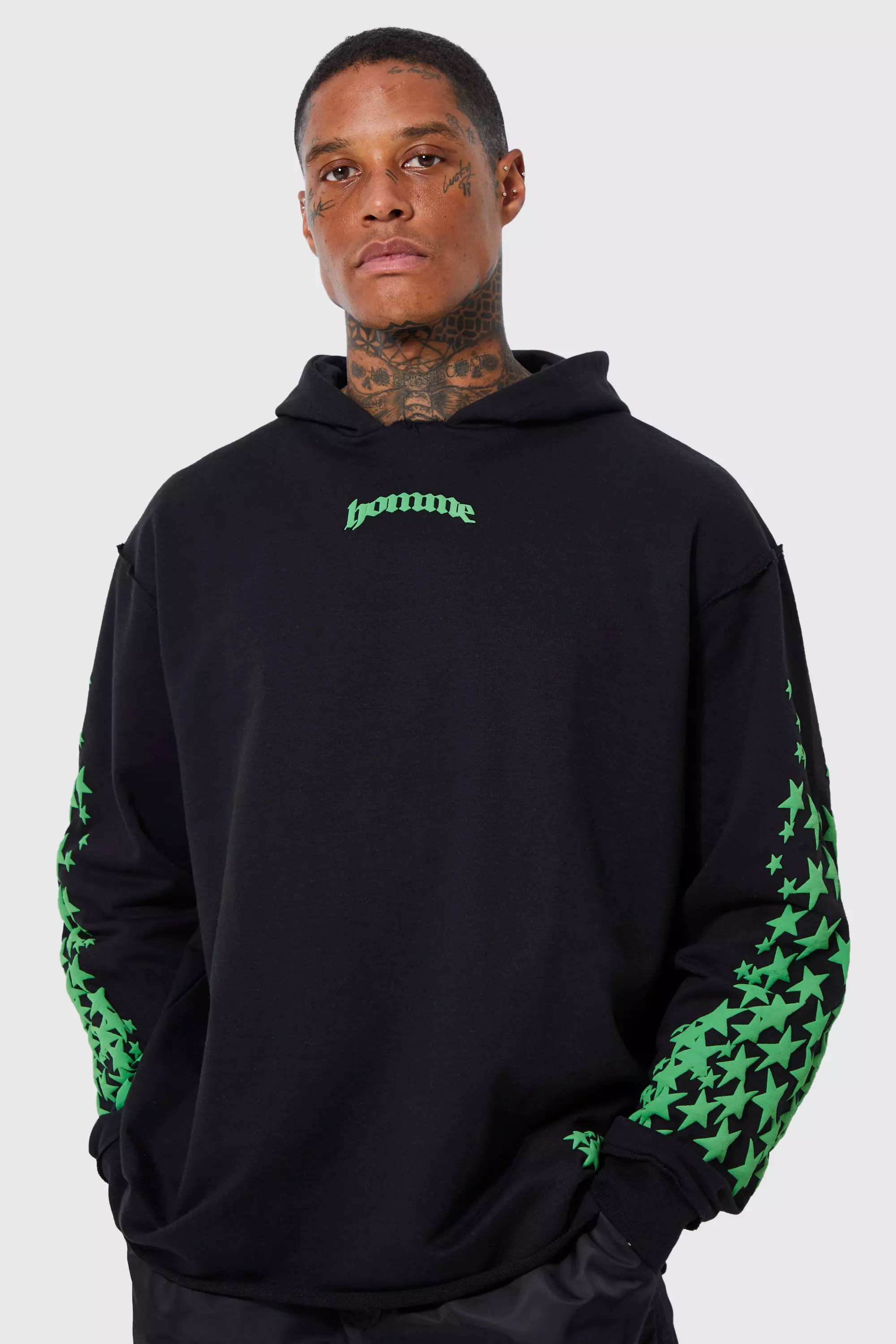 Black and green online graphic hoodie