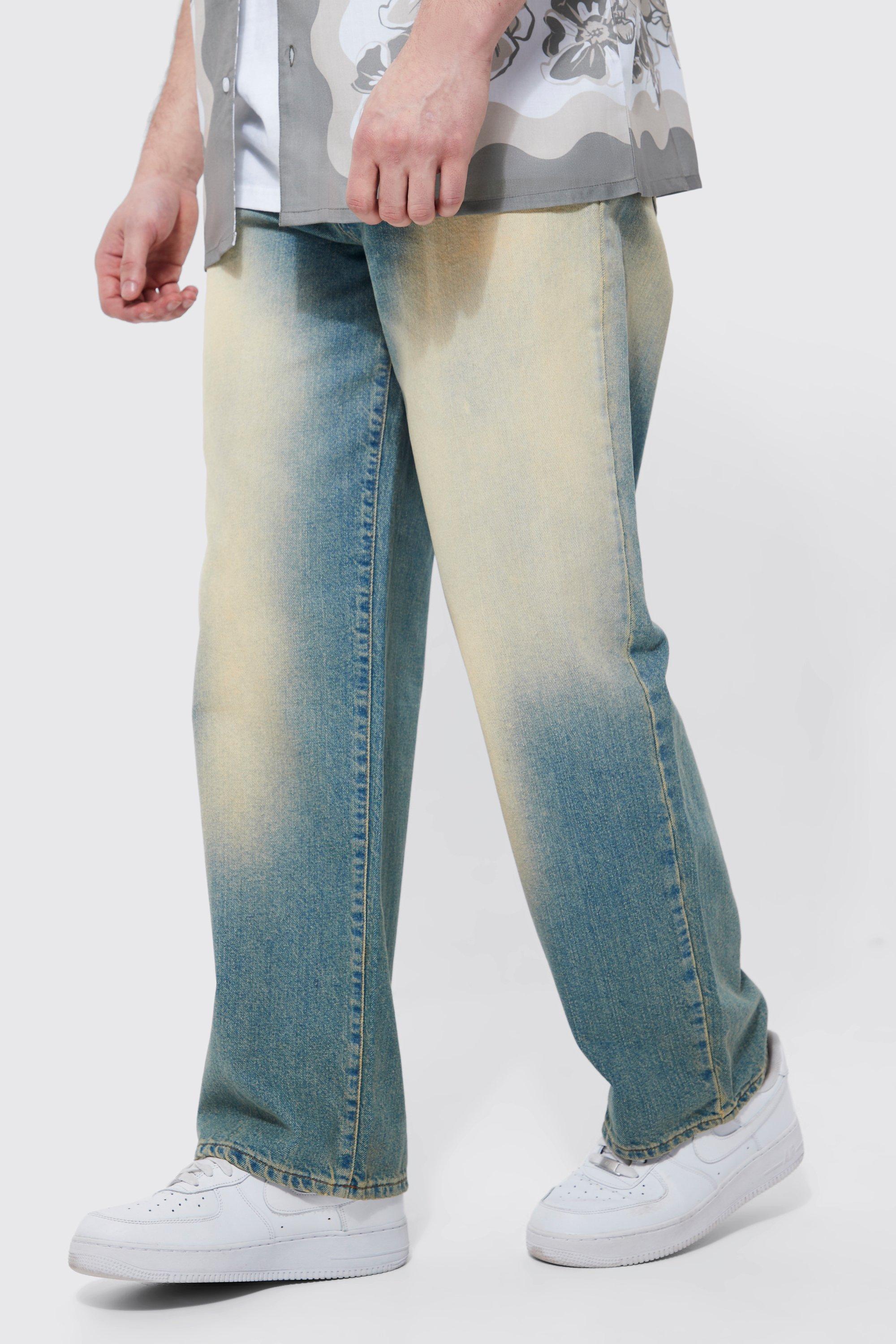 Mens Blue Baggy Fit Faded Wash Jeans, Blue
