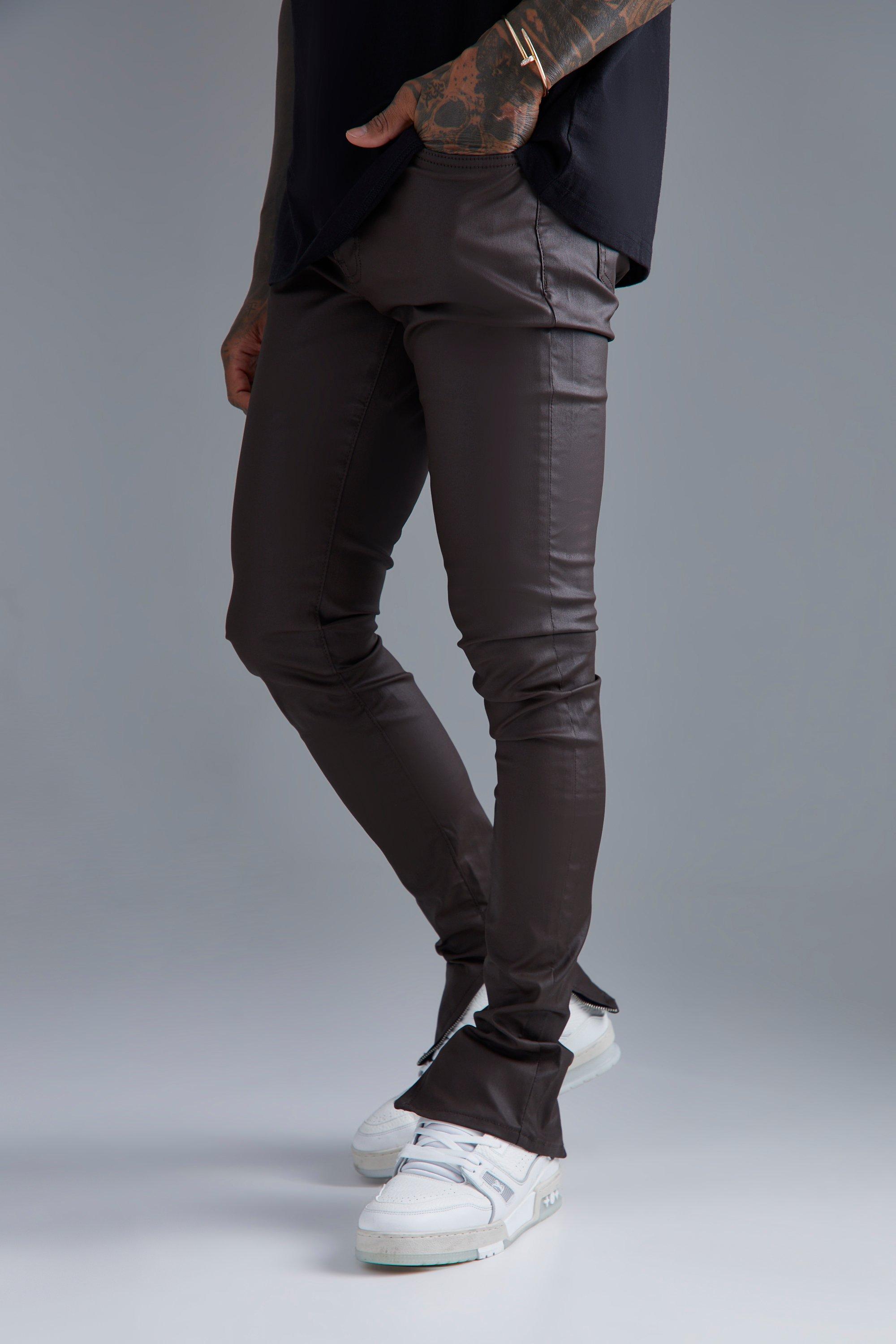 Image of Jeans rivestiti Skinny Fit con pieghe e zip sul fondo, Brown