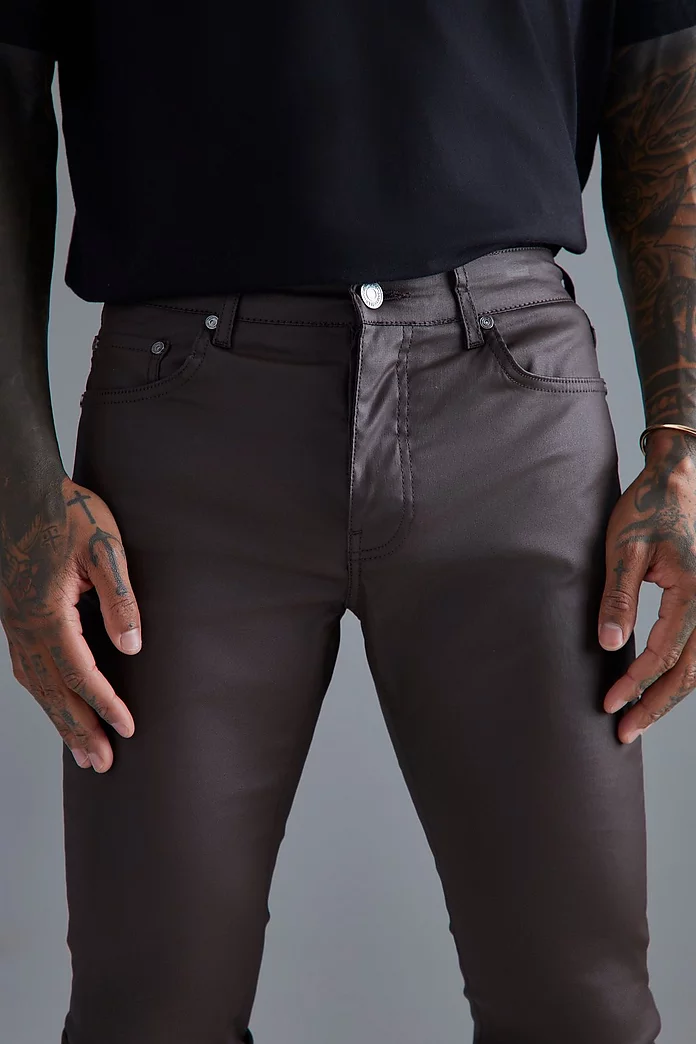 hæk Glad Mutton Skinny Stacked Zip Hem Coated Jeans | boohooMAN USA