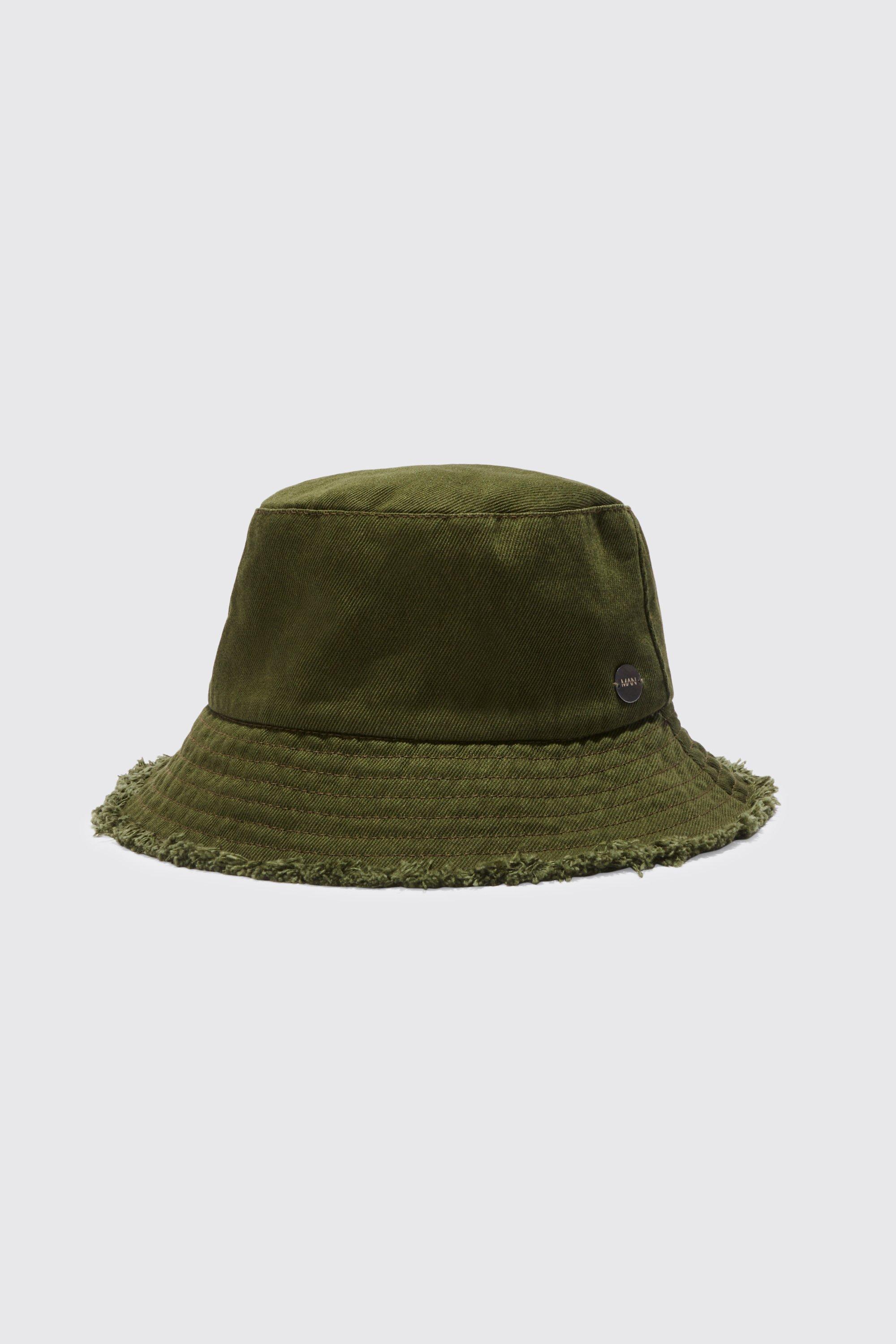 mens green raw edge bucket hat, green