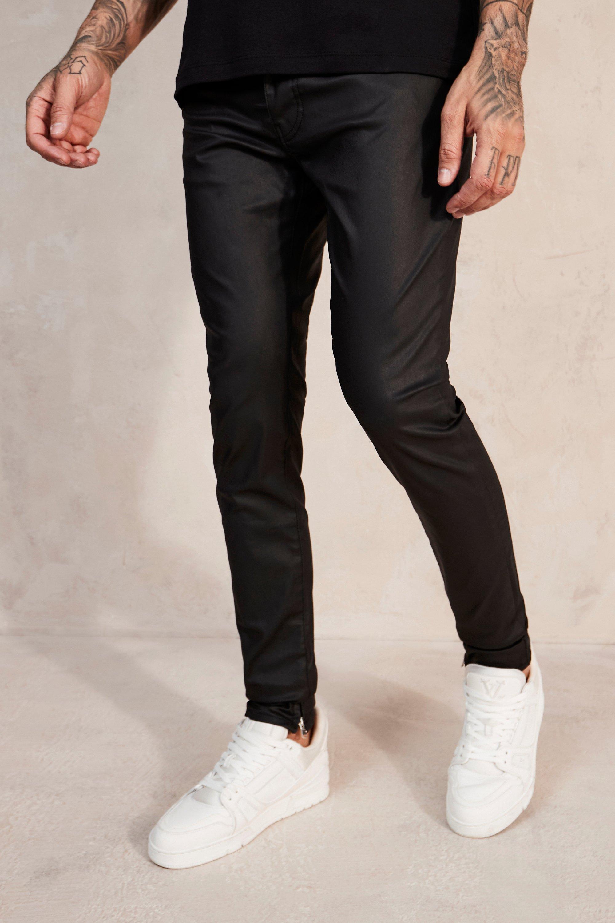 Image of Jeans rivestiti Skinny Fit con pieghe e zip sul fondo, Nero
