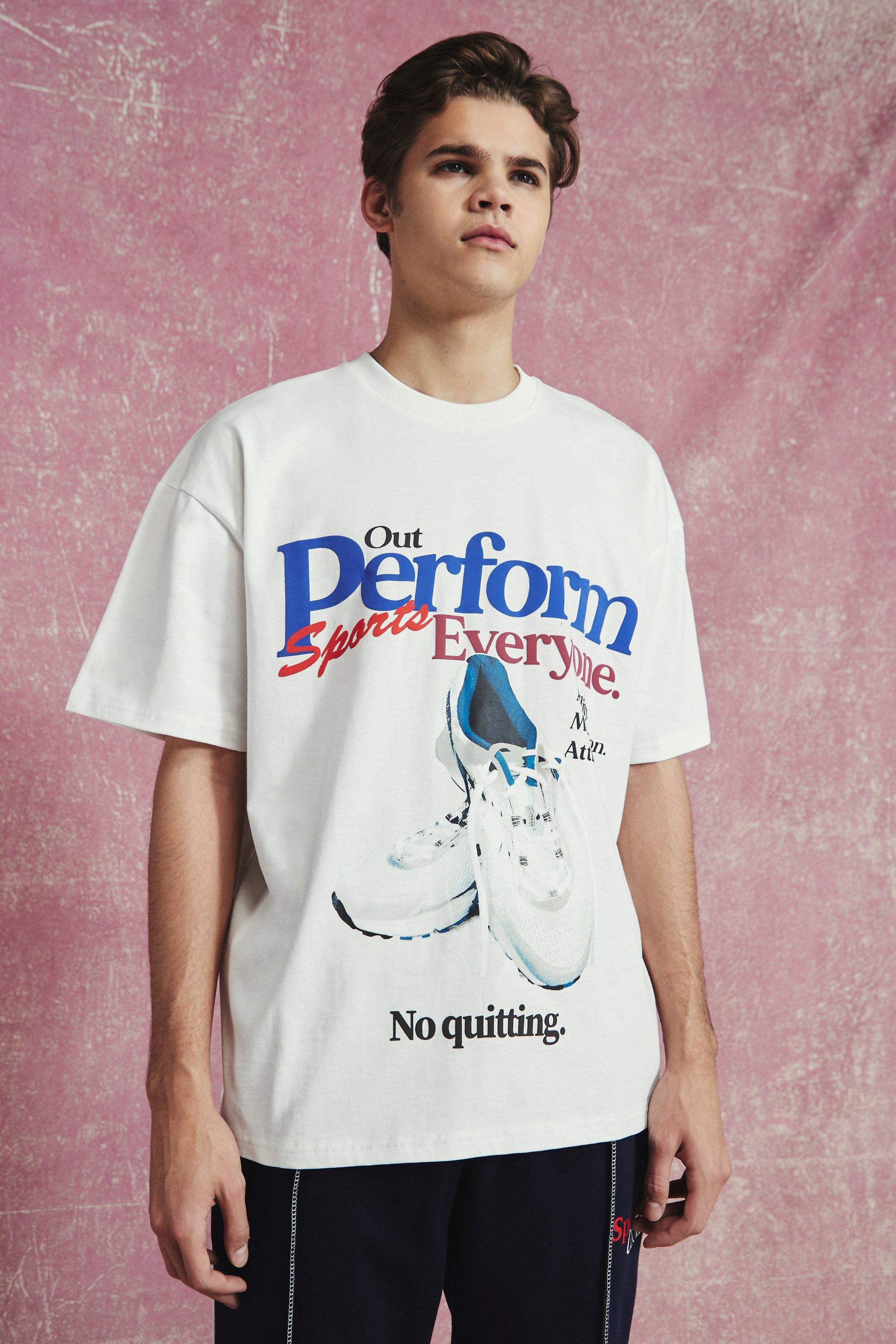 Mens Cream Oversized Half Sleeve Graphic T-shirt, Cream