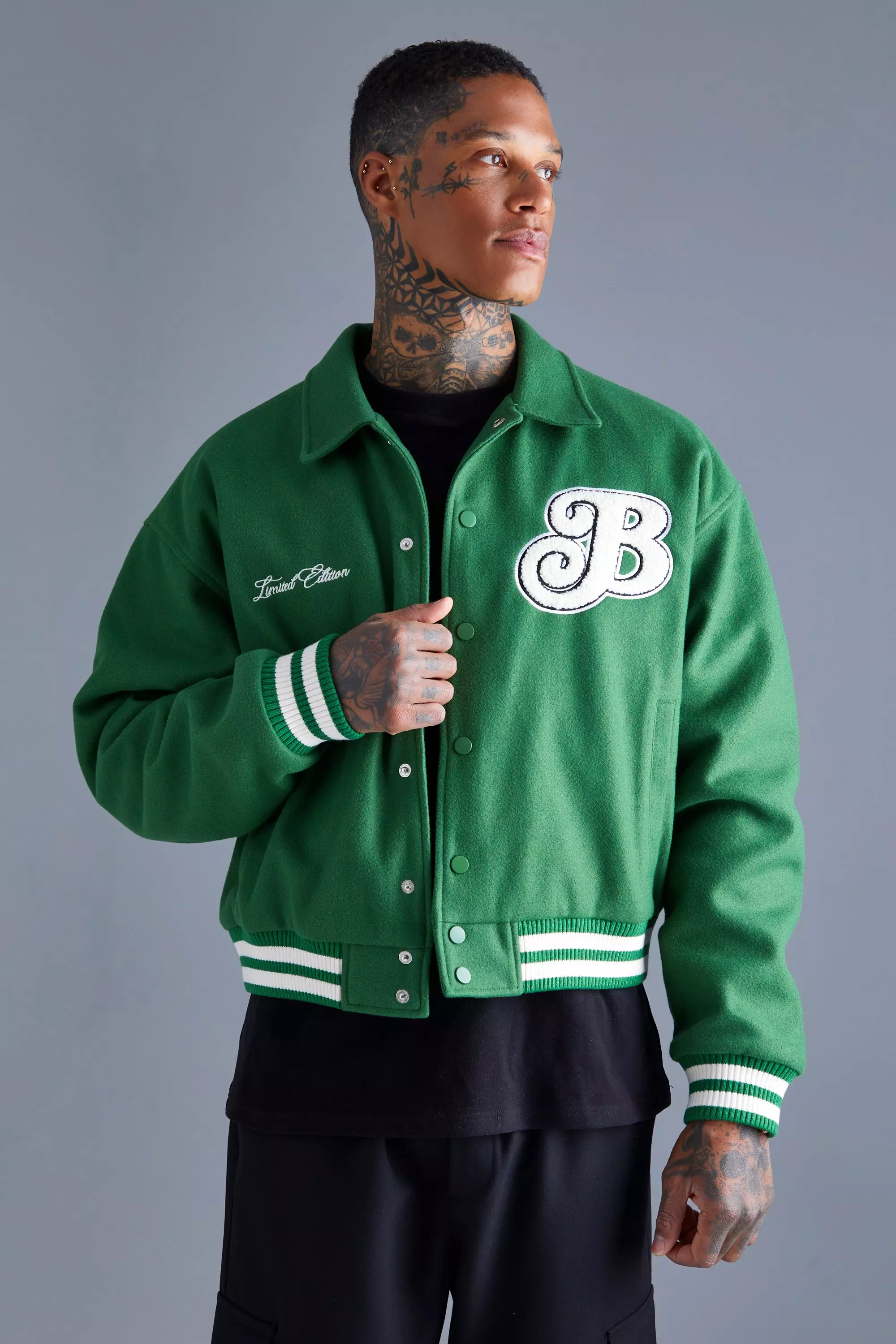 green varsity bomber