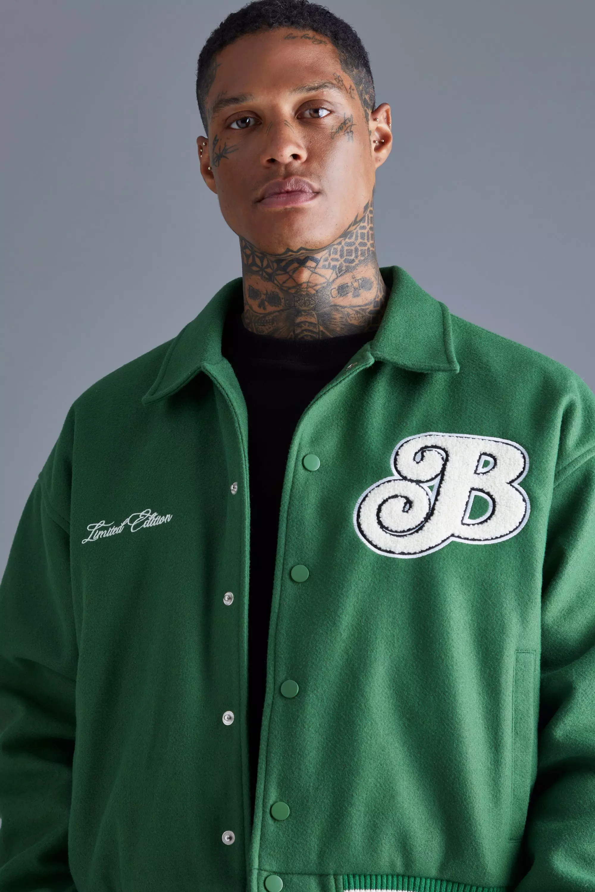 Boxy Melton Varsity Jacket | boohooMAN USA