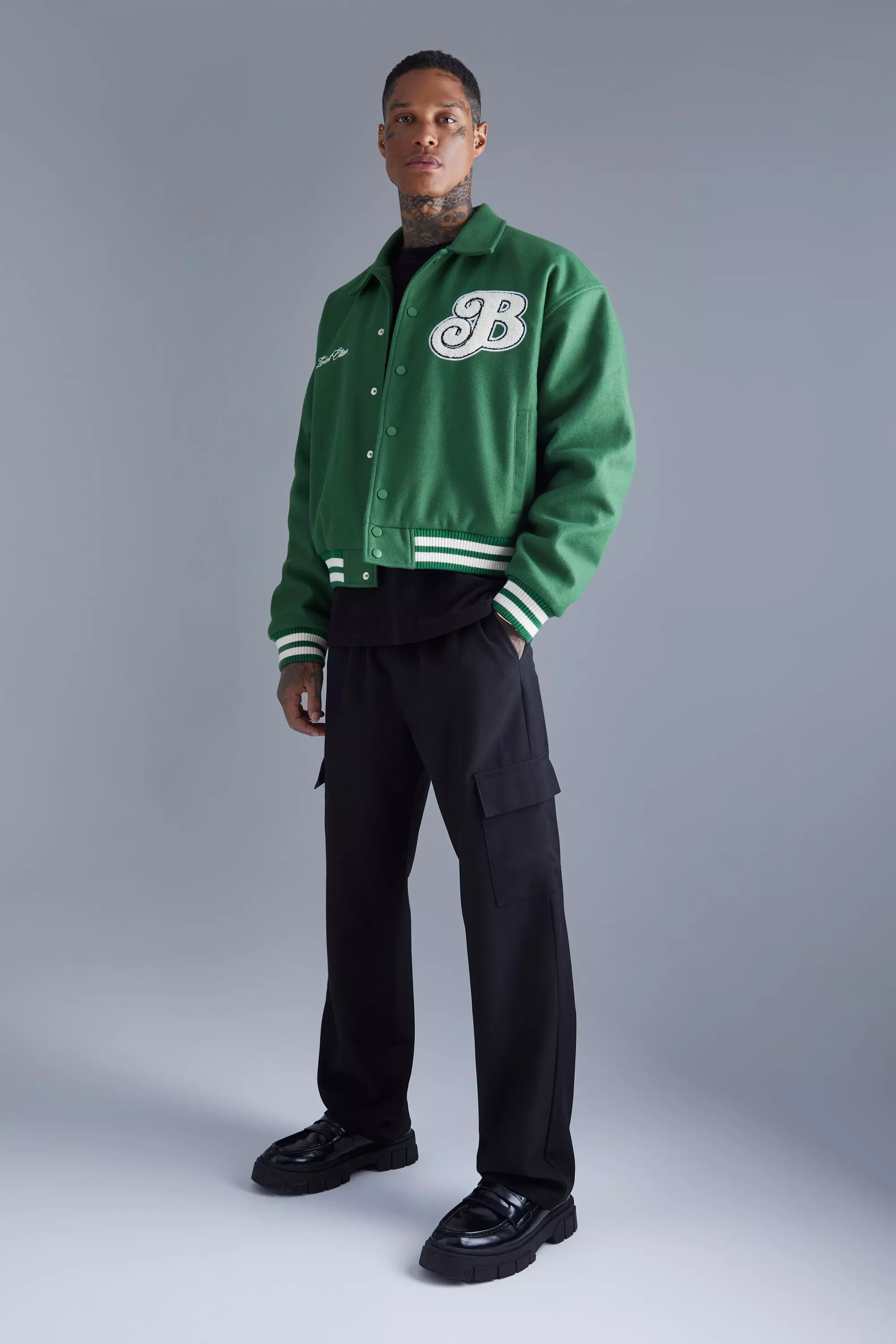 Boxy Melton Varsity Jacket