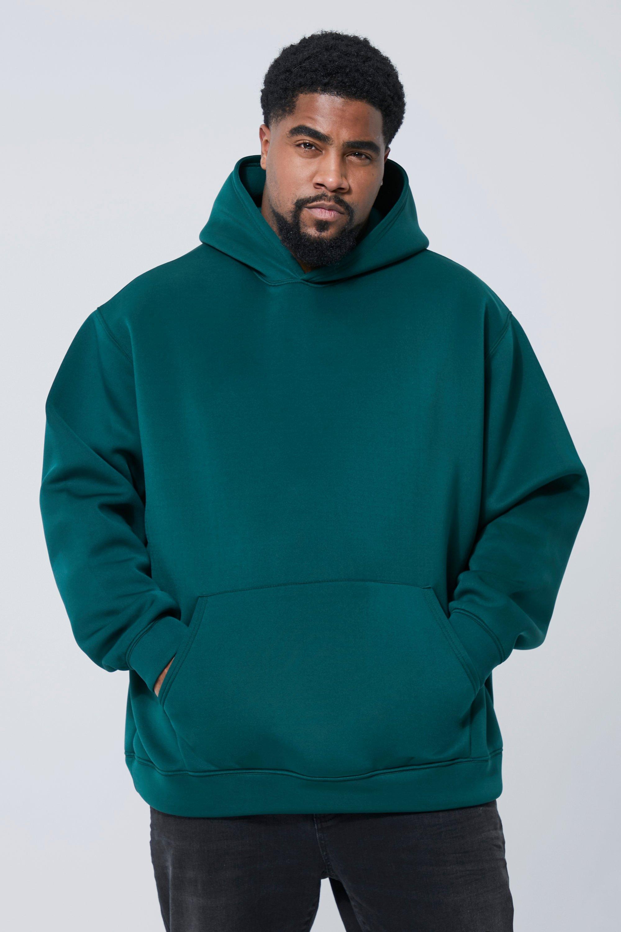 Mens Green Plus Oversized Bonded Scuba Hoodie, Green