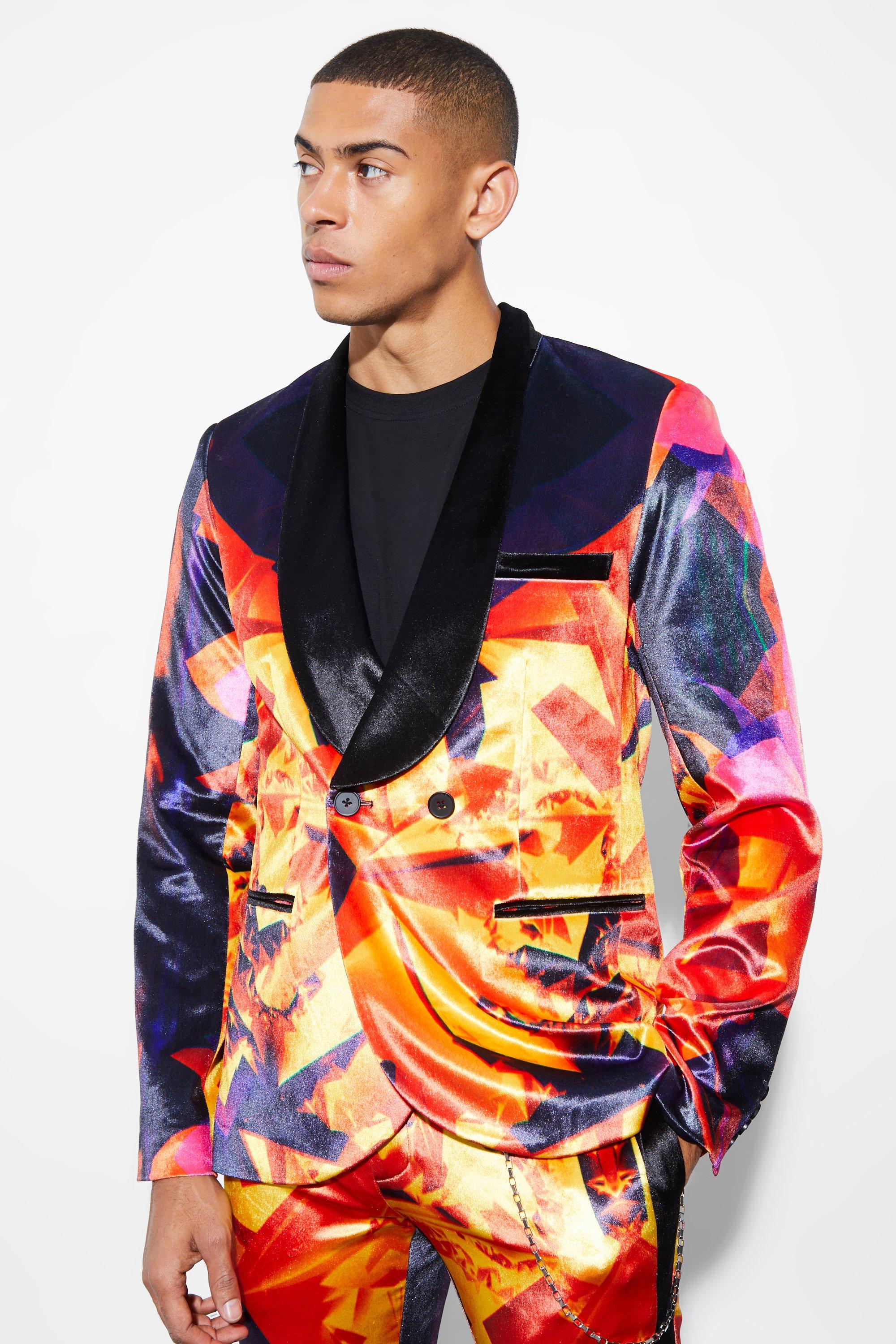 veste de costume cintrée croisée en velours homme - multicolore - 36, multicolore